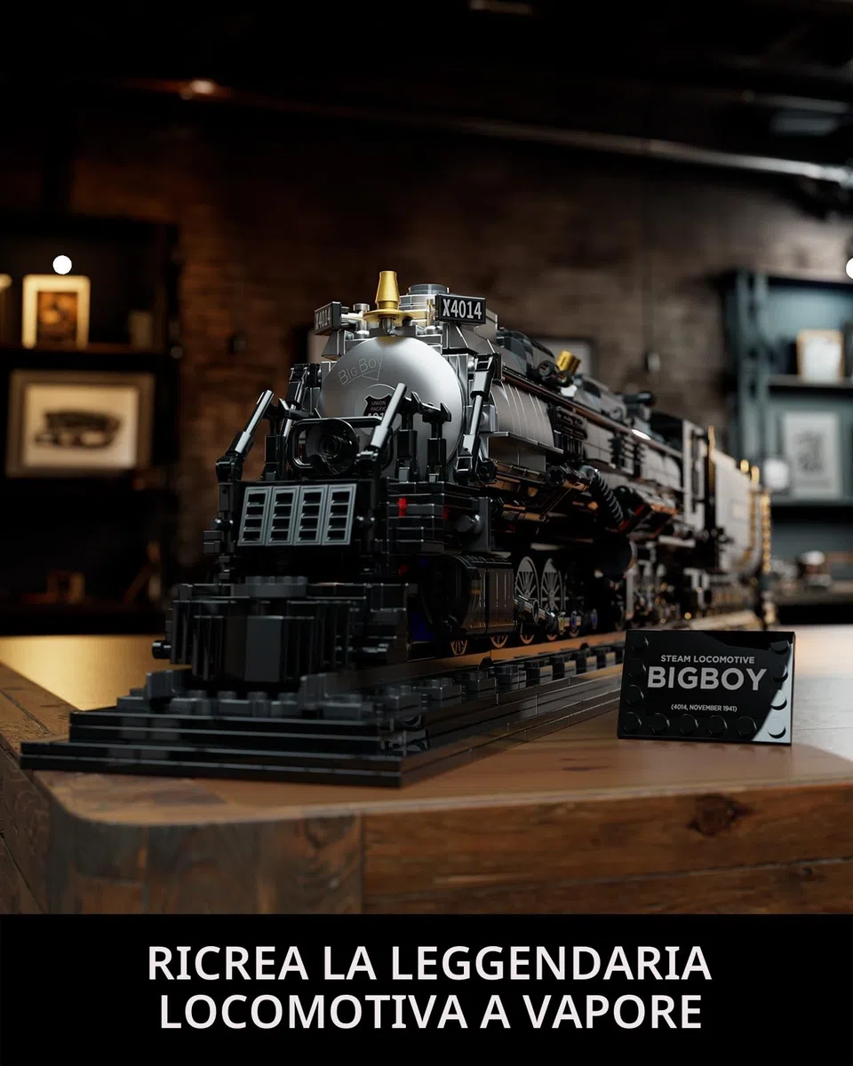 Nifeliz Treno a vapore retrò Big Boy Set di blocchi da costruzione, locomotive a vapore con binari, giocattolo da costruzione, treno a vapore, regalo per adulti (1818 pezzi)