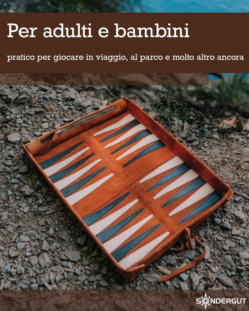 Sondergut Backgammon Deluxe – Design brevettato pieghevole e vera pelle – Design elegante – Pietre da gioco in legno di faggio di alta qualità, 30 x 40 cm