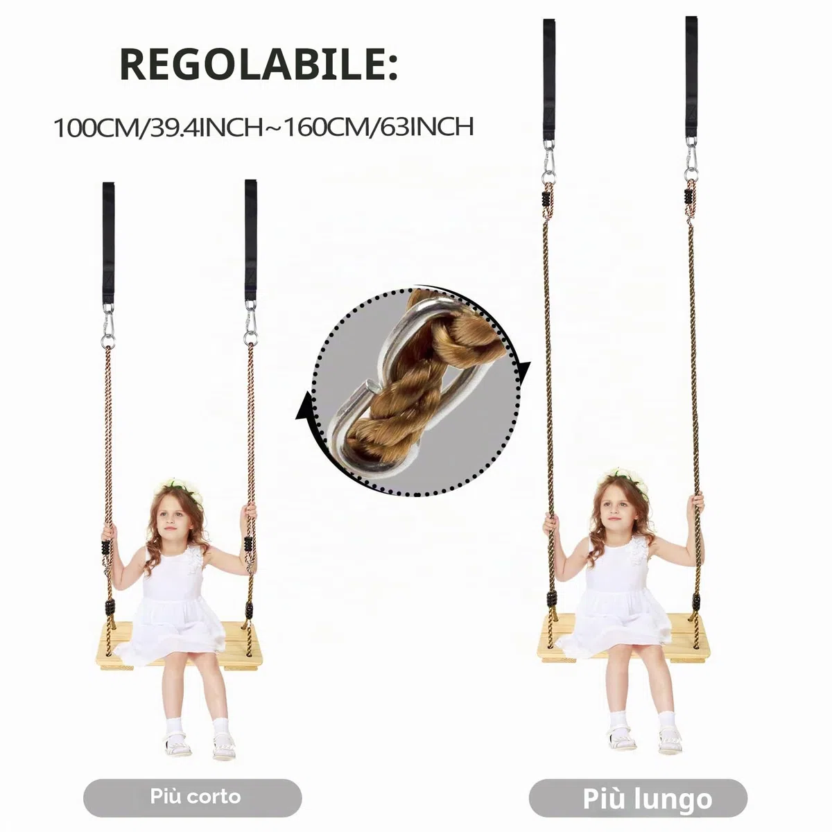 KINSPORY Altalena Legno, Altalena da Giardino per Bambini, Seggiolino Altalena Bambini Legno, Sedili per Altalena per Bambini da Giardino con Corda in Canapa Regolabile
