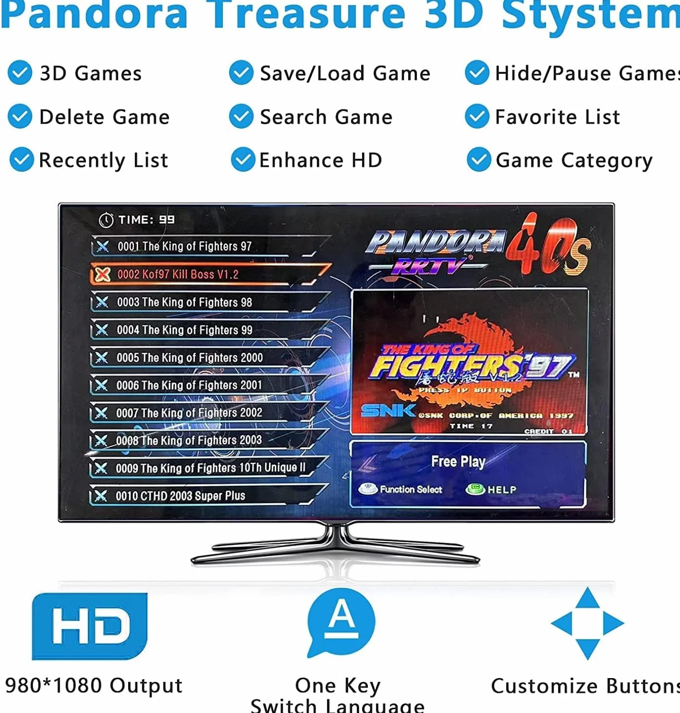 36700 Giochi in 1 Funzione di download 3D Pandora's Box, 3D Arcade Game Console Supporto Download Aggiungi gioco extra, Gioco 3D, 1280x720 Full HD, Ricerca/Salva/Pausa , 4 giocatori online