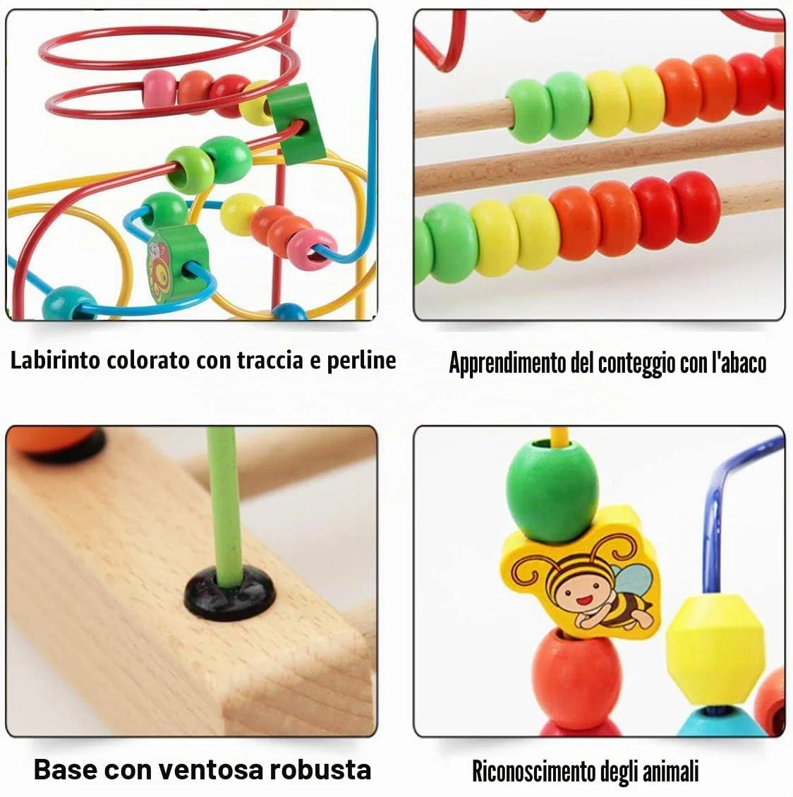 Jacootoys Animale Labirinti di Perline di Legno Abaco Montagne Russe Rotolamento Cerchio Giocattoli educativi Bambini 3 Anni