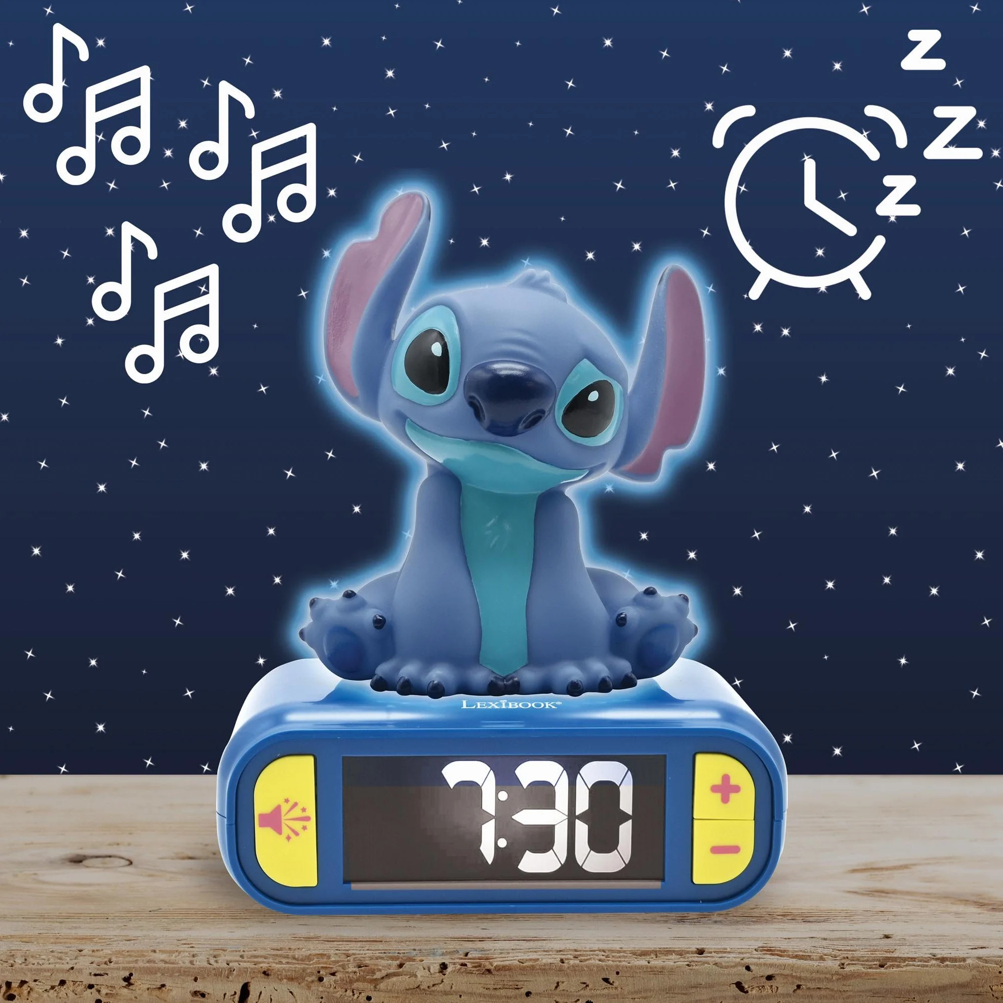 Lexibook, Disney Stitch, Sveglia notturna Stitch, Suoni e melodie, Schermo LCD retroilluminato, Luminoso, Snooze, Blu, RL800DLXB