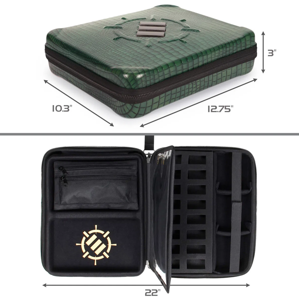ENHANCE Custodia Organizer per Giochi di Ruolo in Edizione da Collezione - Raccoglitore DND con Supporto per Fogli di Personaggi Integrato e Pannello per Scriba Cancellabile (Dragon Verde)