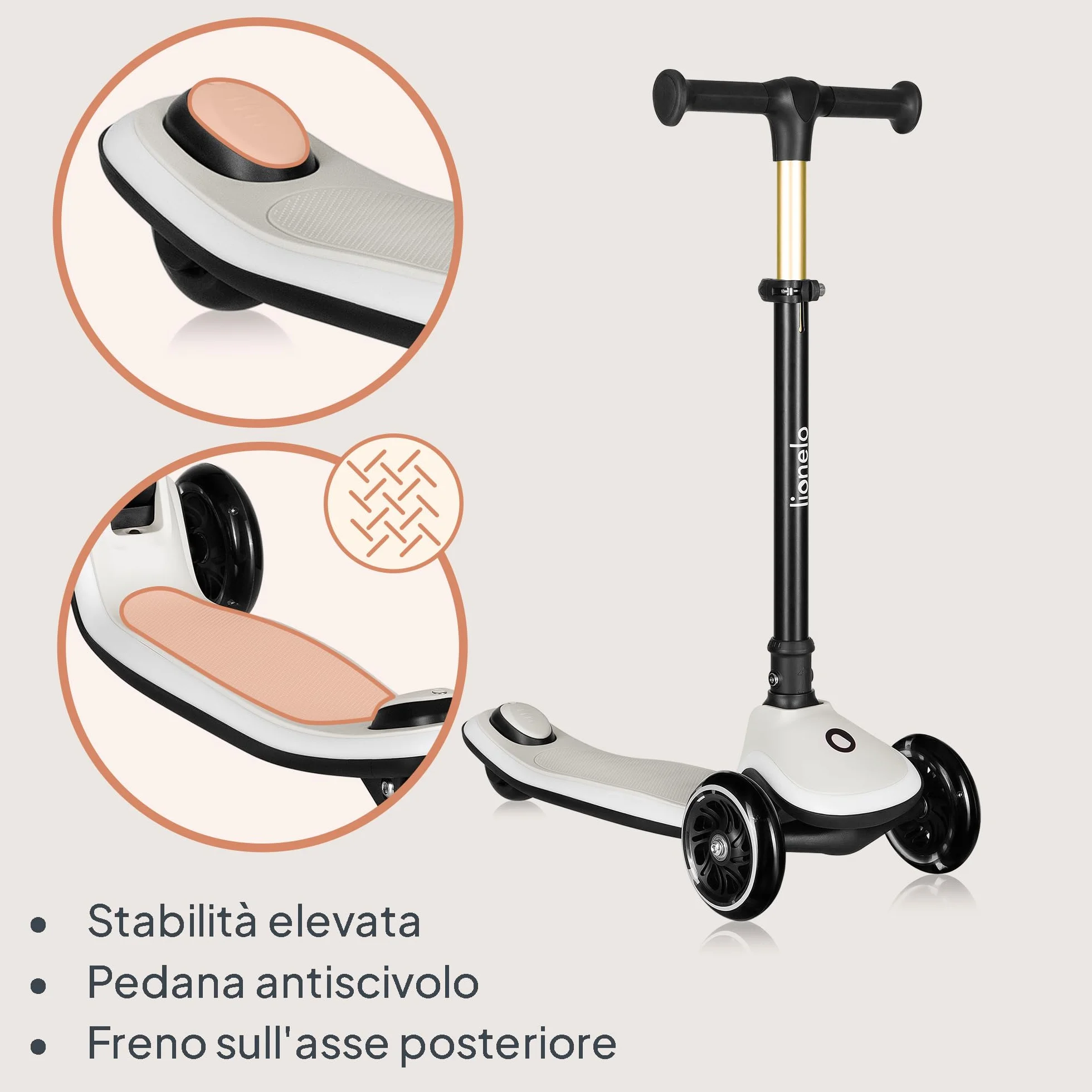LIONELO Monopattino Bambino a 3 Ruote MEY per bambini da 3 anni fino a 50kg, Monopattino per Bambini con Illuminata e Ruote a LED, Altezza Regolabile, Pedana Antiscivolo, laggero, Cestino