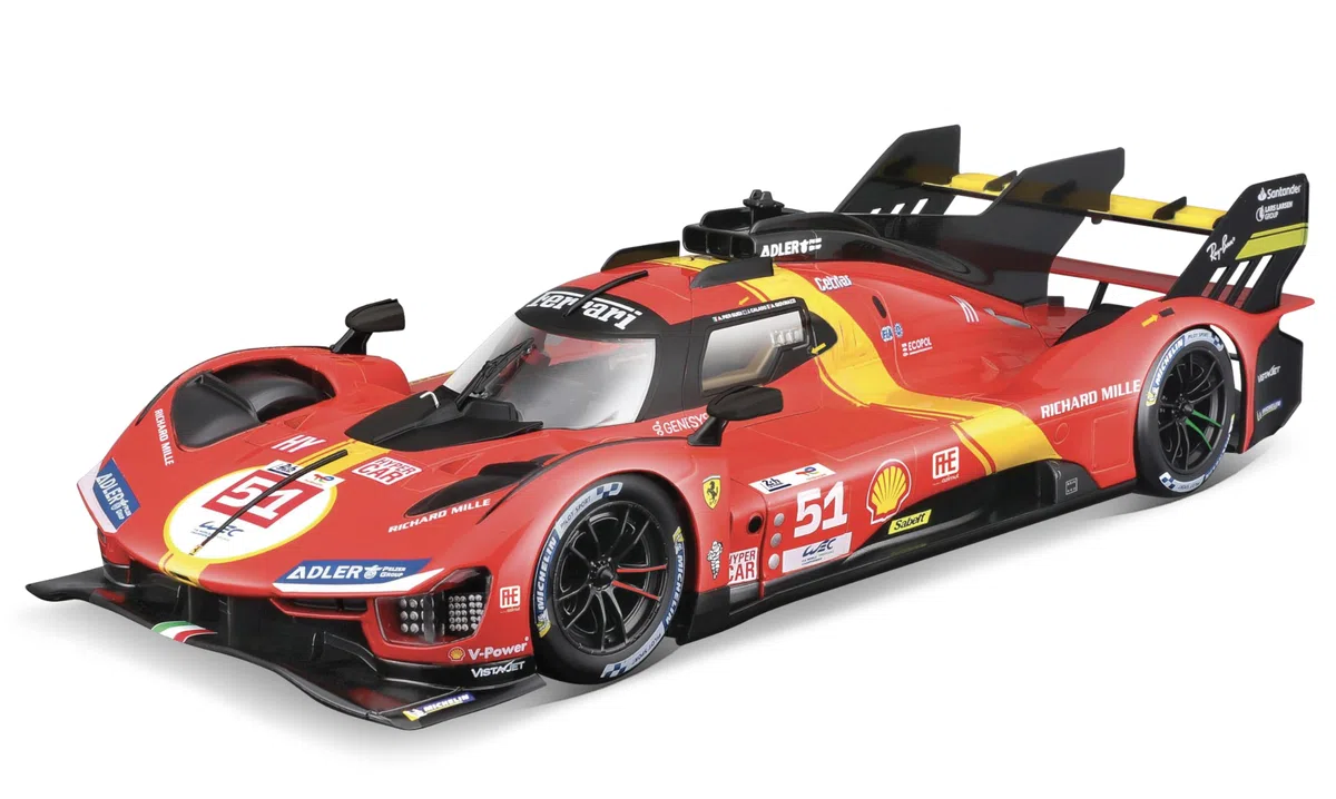 Bburago - 1/18 Ferrari Racing - 499P LMH 2023#51 - Rosso - NUOVA 2024: Replica metallica - interni dettagliati - Porte e Cofano apribili in scala 1/18°-Vincitore delle 24h di Mans 2023