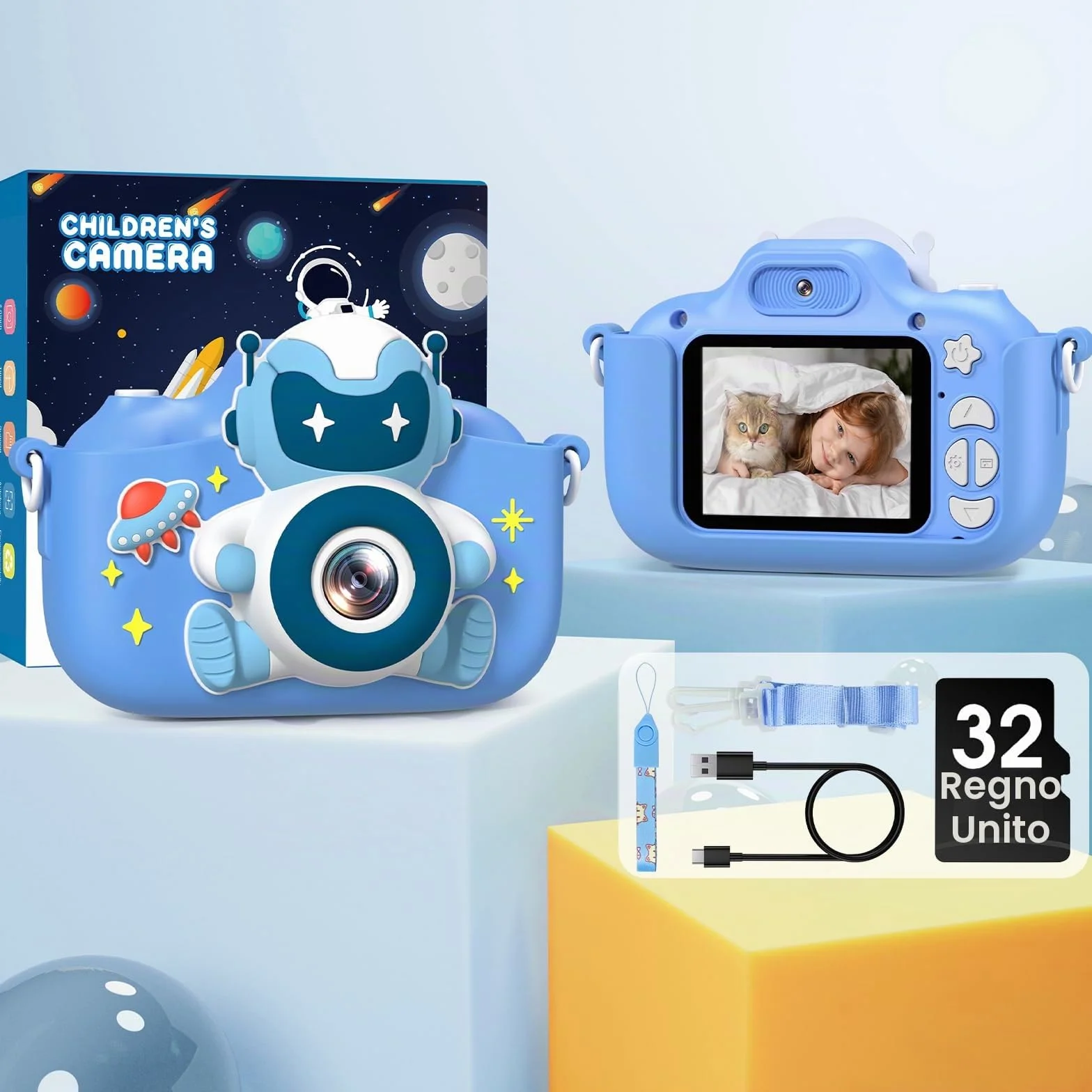Gofunly Macchina Fotografica Bambini, 2.0 Pollici Mini Ricaricabile Fotocamera Digitale Bambini HD 1080P Selfie Videocamera con Scheda 32GB, Regalo Natale & Compleanno per Ragazze Ragazzi 3 a 12 Anni