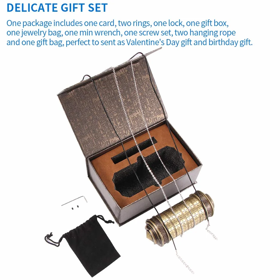 Powstro Codice da Vinci, Puzzle Cilindro Lock Box, Lover Lock per Natale Compleanno San Valentino Regali romantici creativi