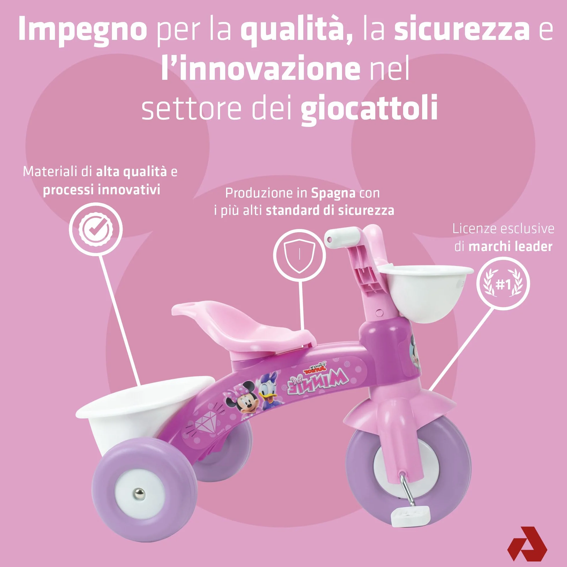 Triciclo Bambina 1 2 3 Anni Trico Max Minnie Mouse Rosa Disney Con Pedali Cestini Anteriore Posteriore Ruote Stabili Ergonomico Leggero Interno Esterno INJUSA Ufficiale