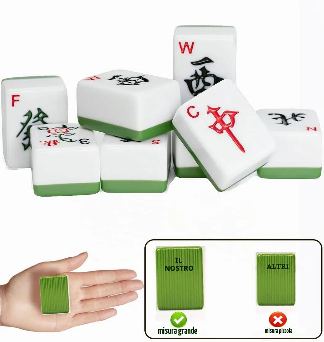 Set Mahjong da gioco cinese con custodia da viaggio 144+2 piastrelle 1,5" numeri arabi dadi indicatore vento