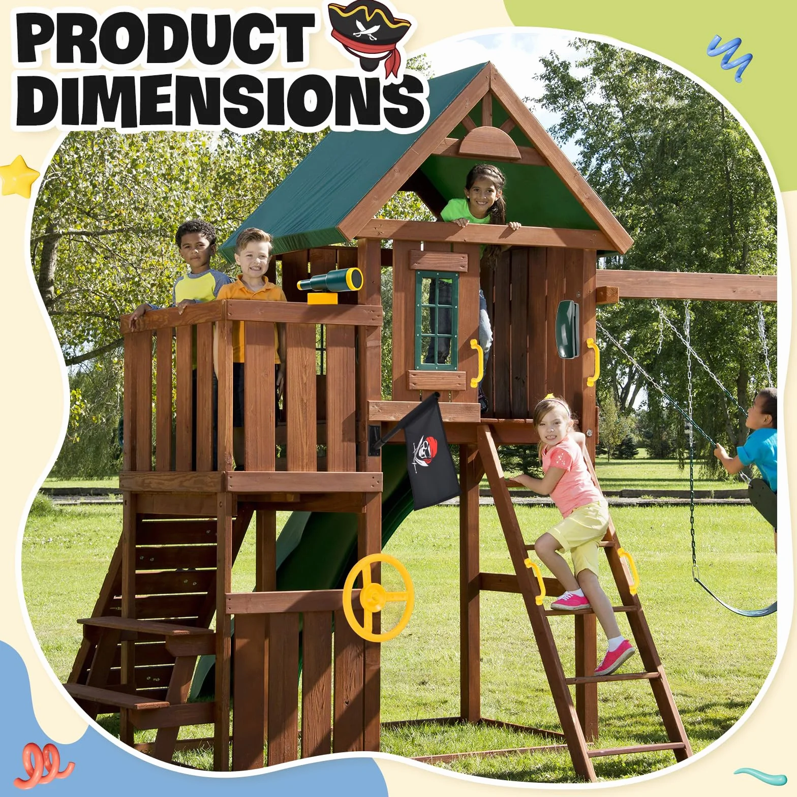 Set di Accessori per Torre di Gioco, Maniglie di Sicurezza per Parco Giochi con Volante,Telescopio e Telefono Giocattolo, Maniglie per Torre Giochi per Altalene, Parco Giochi, Alberi