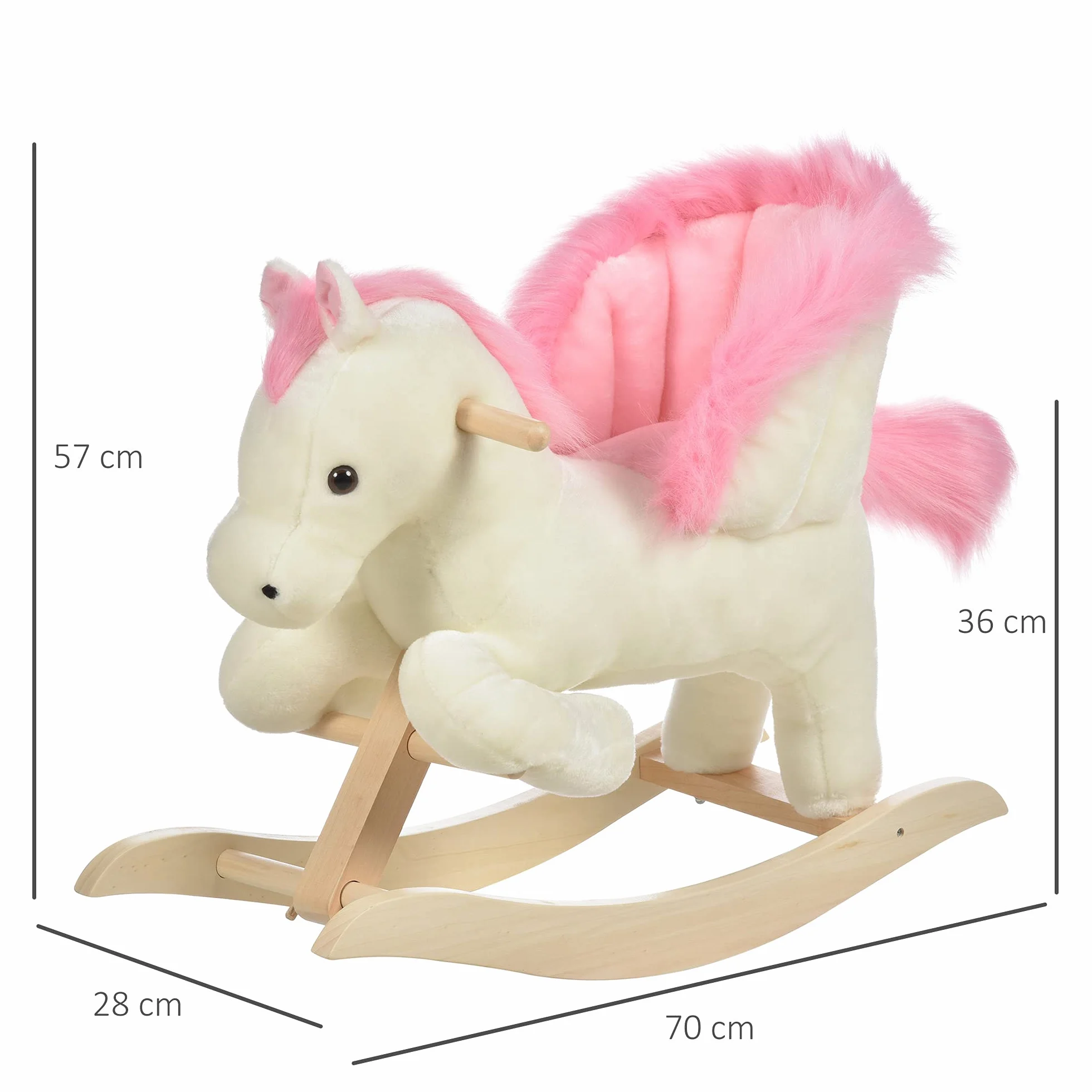 HOMCOM Cavallo a Dondolo Bianco e Rosa con Suoni e Struttura in Legno di Pioppo per Bambini 18-36 Mesi, 70x28x57cm