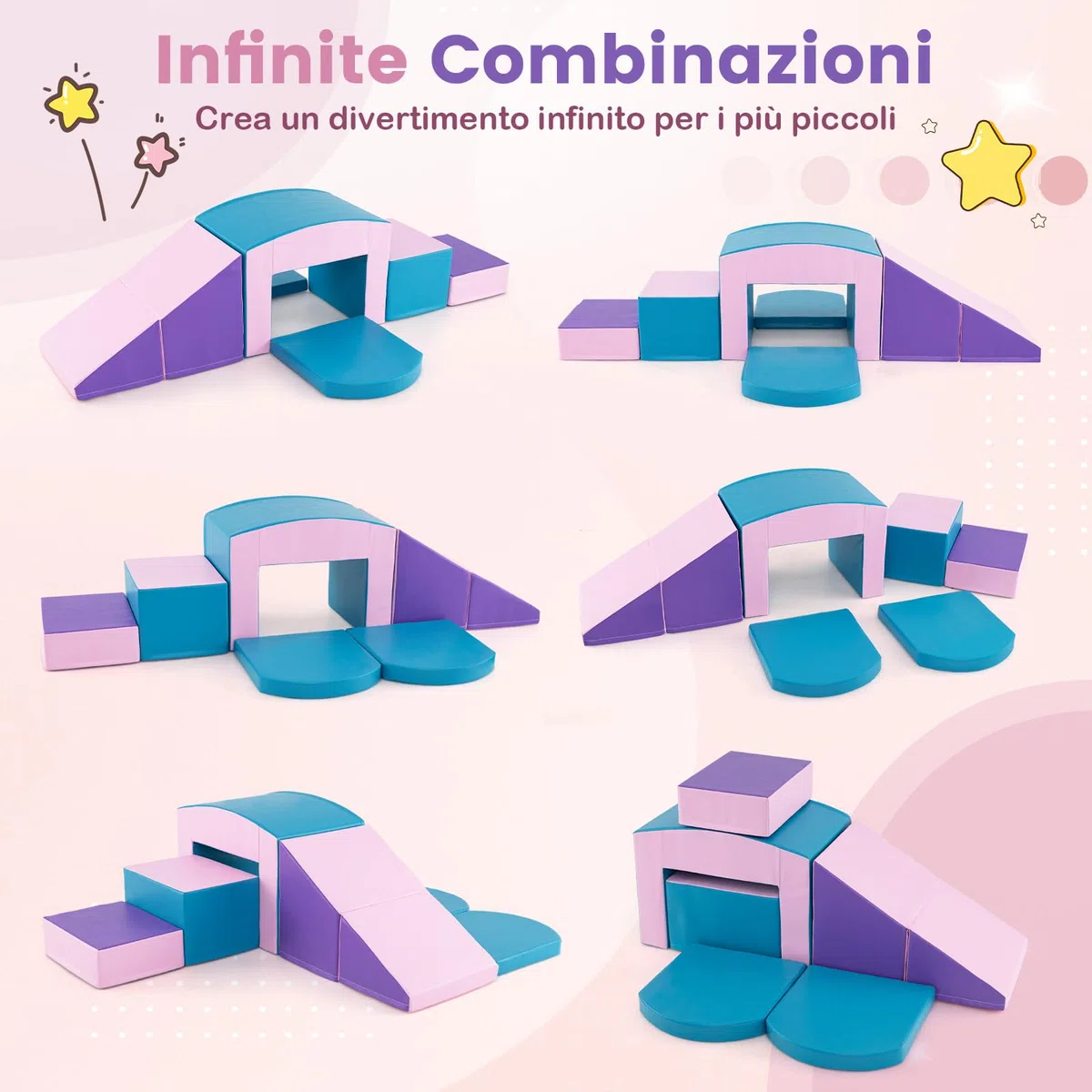 COSTWAY 6 Blocchi di Schiuma per Arrampicata, Gioco Morbido per Bambini, Set di Costruzioni Colorate