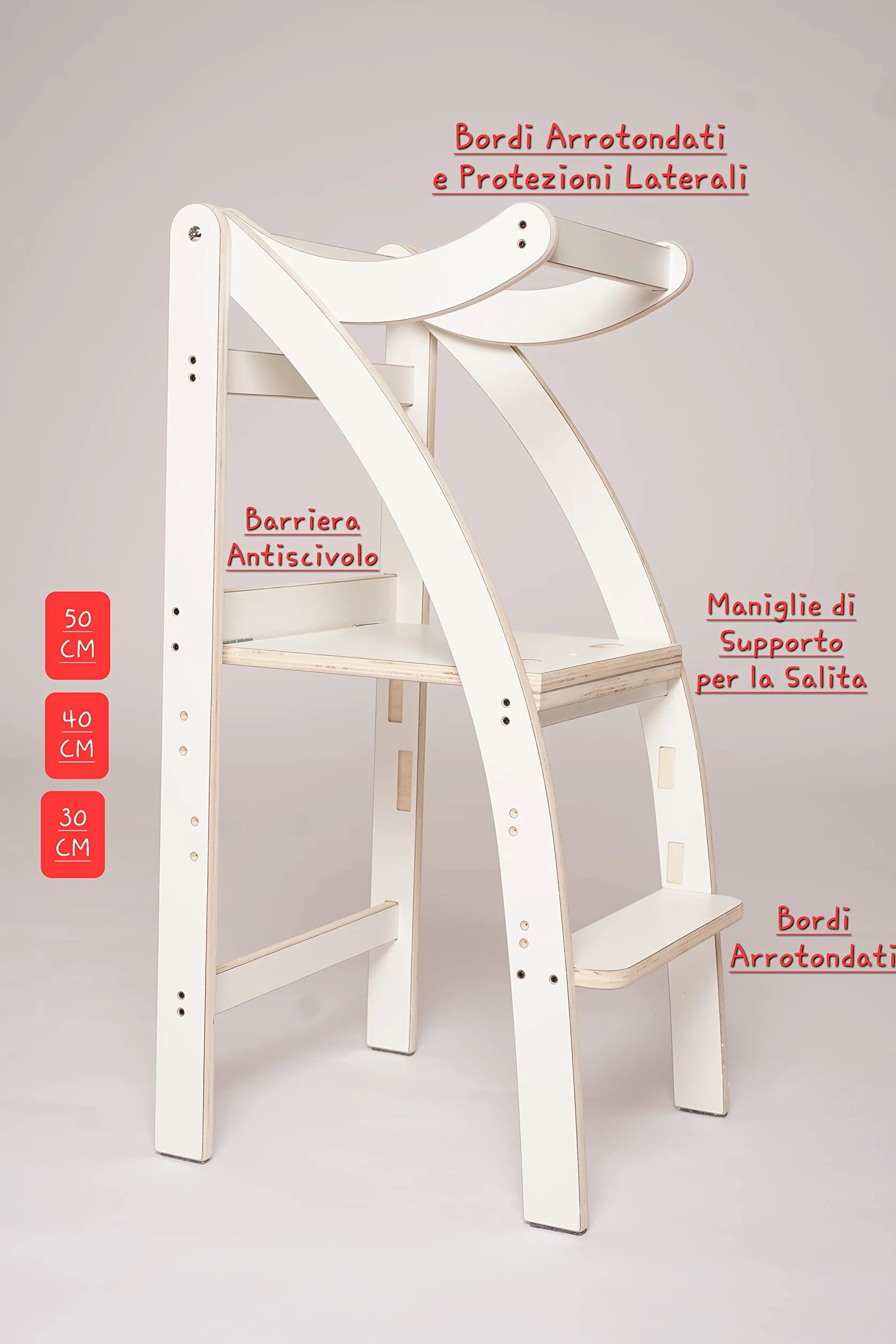 Learning Tower Richiudibile con Blocco per Bambini - Torre Montessori Regolabile su 3 Altezze e Richiudibile - Torre Montessoriana Richiudibile (Bianco, Standard)