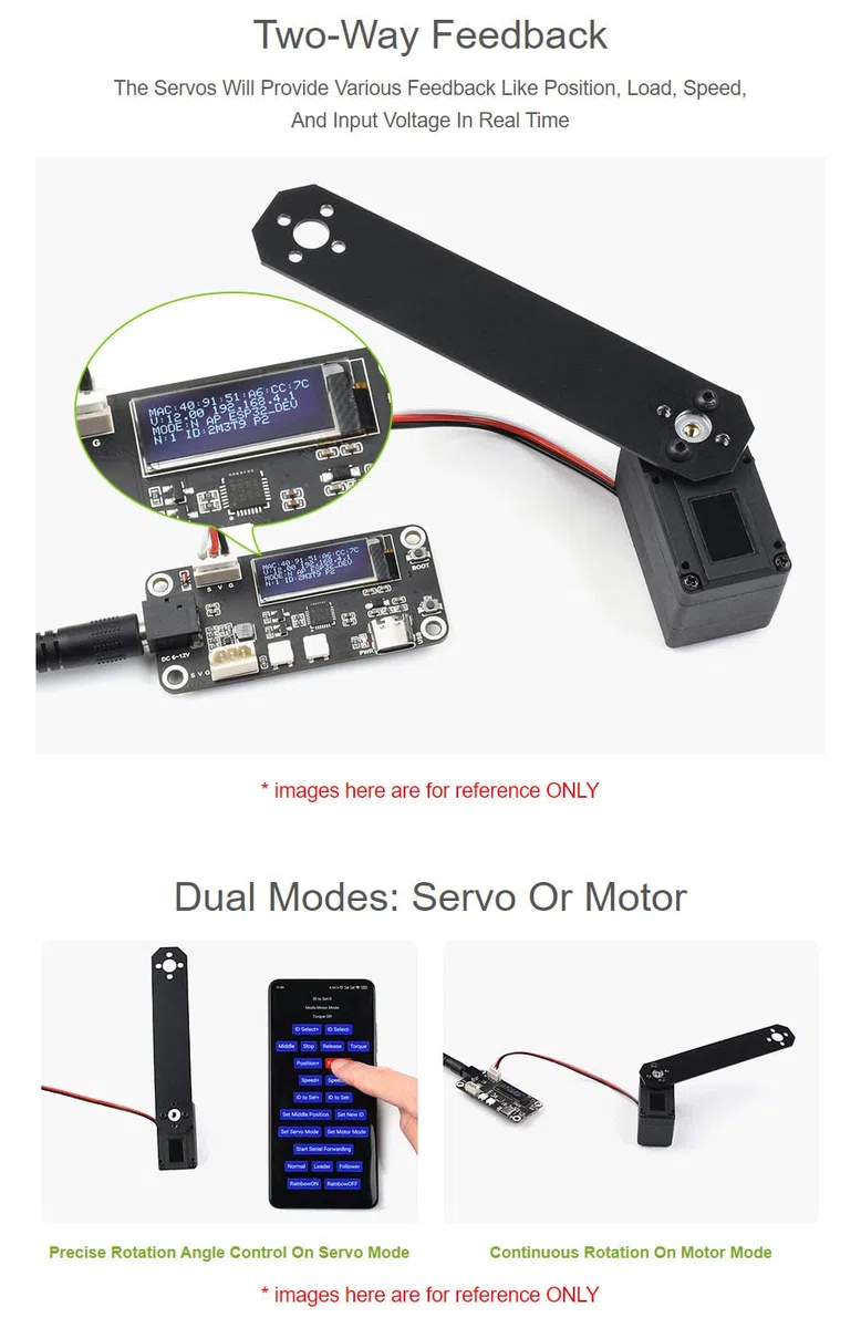 Waveshare 30KG Serial Bus Servo High Precision Magnetic Encoder 360° Two-Way Feedback Servo/Motor Mode