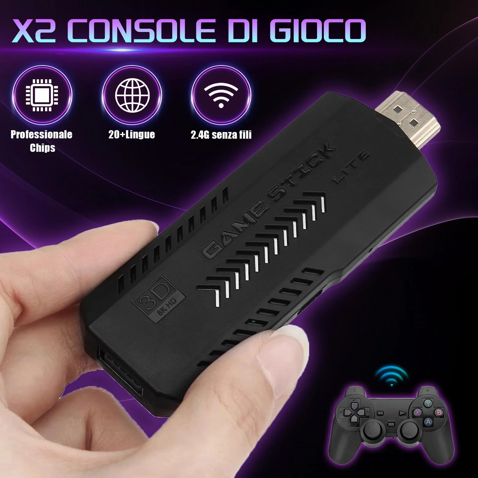 X2 PLUS Console di gioco retrò con uscita 4K HD,oltre 50000 giochi integrati, oltre 40 simulatori,processore quad-core S905L, videogiochi plug and play con 2 controller wireless,TV/computer, 128 GB