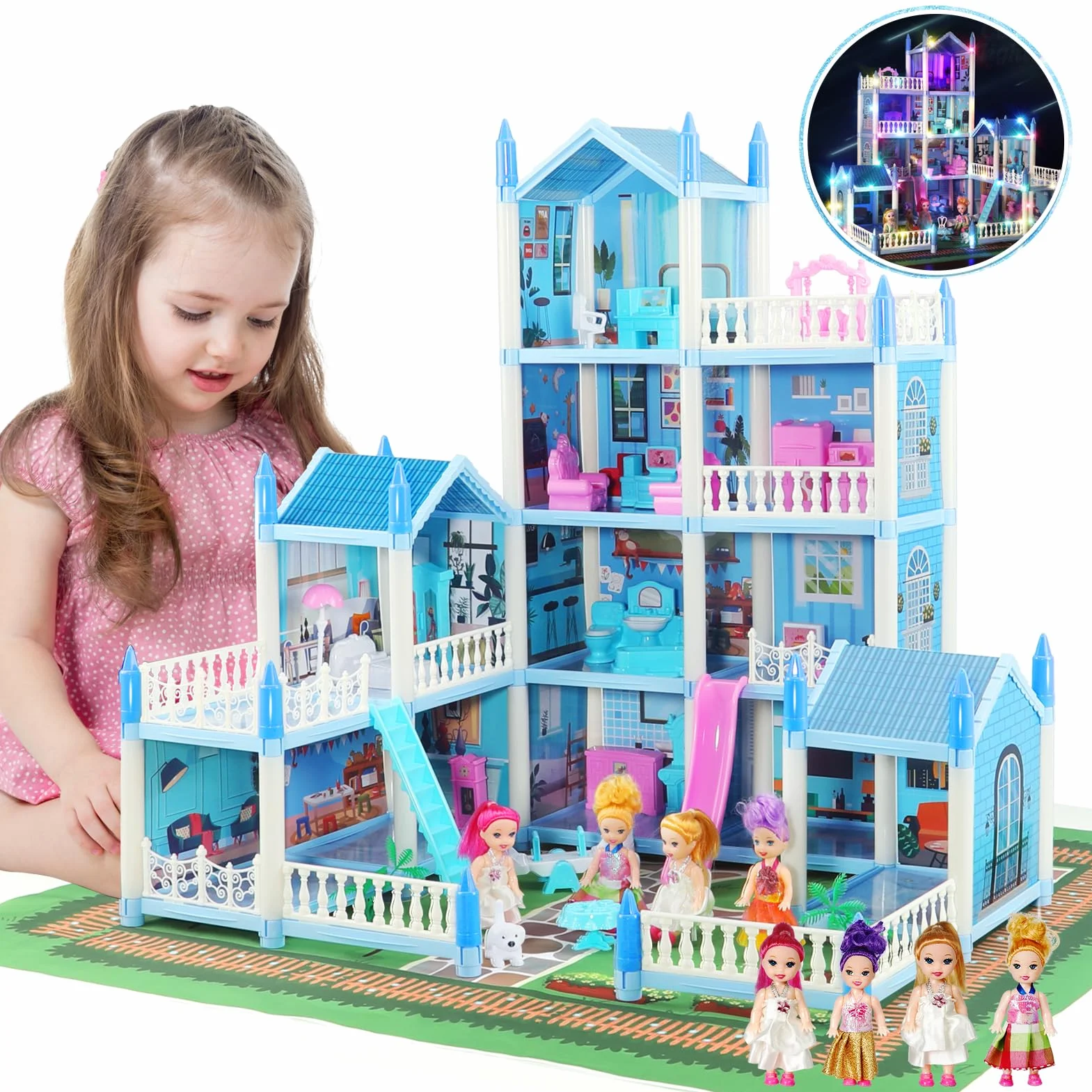 Casa dei Sogni con Bambola e Luci,Regalo Bambina 3-7 Anni Giocattoli,Casa delle Bambole Giocattoli per Ragazze
