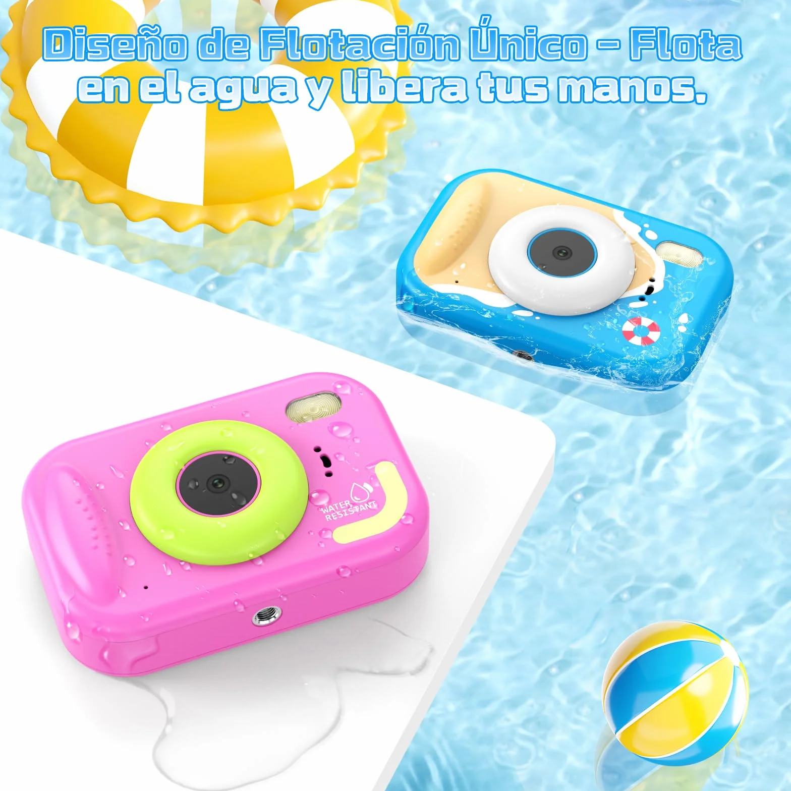 CHAKEYAKE Macchina Fotografica Bambini, 1080P IP67 Fotocamera Impermeabile Bambini con Zoom 10X, Schermo 2.4'', Scheda 32GB Inclusa, Giocattolo per Piscina e Spiaggia, Regalo per 3–12 Anni, Blu