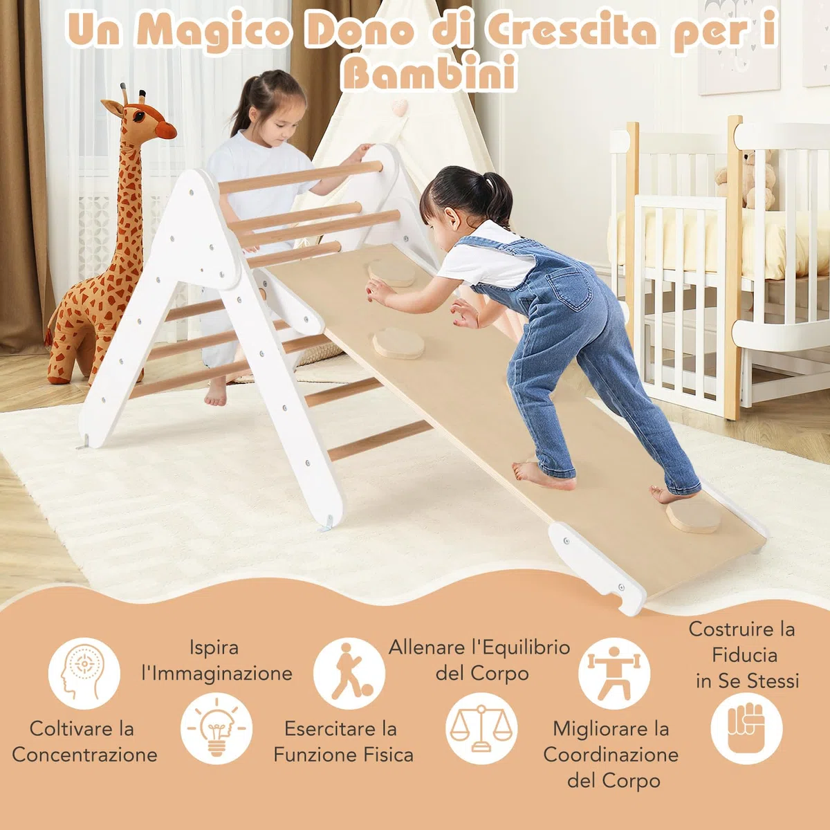 COSTWAY Telaio da Arrampicata per Bambini, Triangolo Pieghevole con Arco e Salita, Bianco