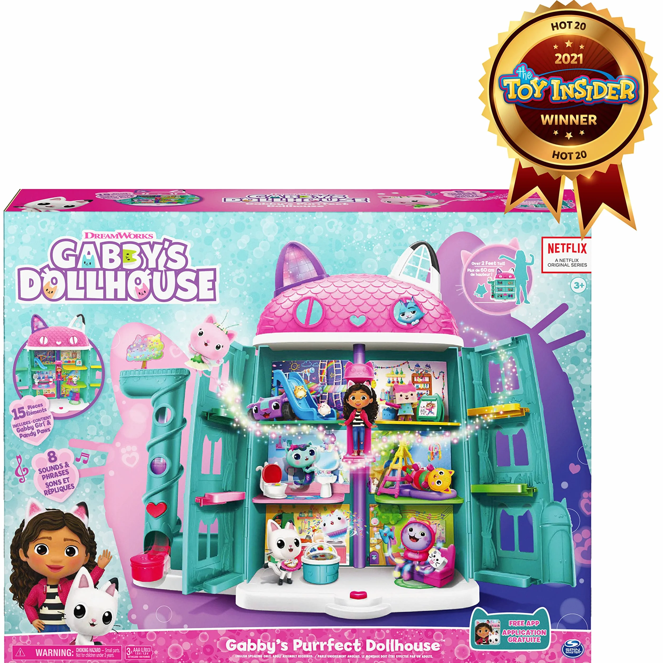 Gabby's Dollhouse, Playset casa delle bambole di Gabby, set con luci e suoni, giochi per bambini dai 3 anni in su