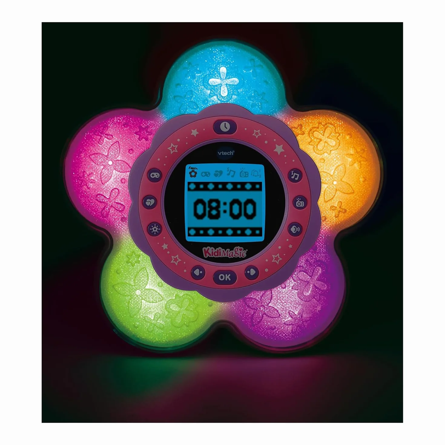 VTech KidiMagic Galaxy Light, Radiosveglia 9 in 1, Proiettore Bambini Aurora Boreale, Fiore Luminoso con Sensore di Movimento, Radio FM e MP3, Lingua Italiana, Batterie Incluse, 6+ Anni