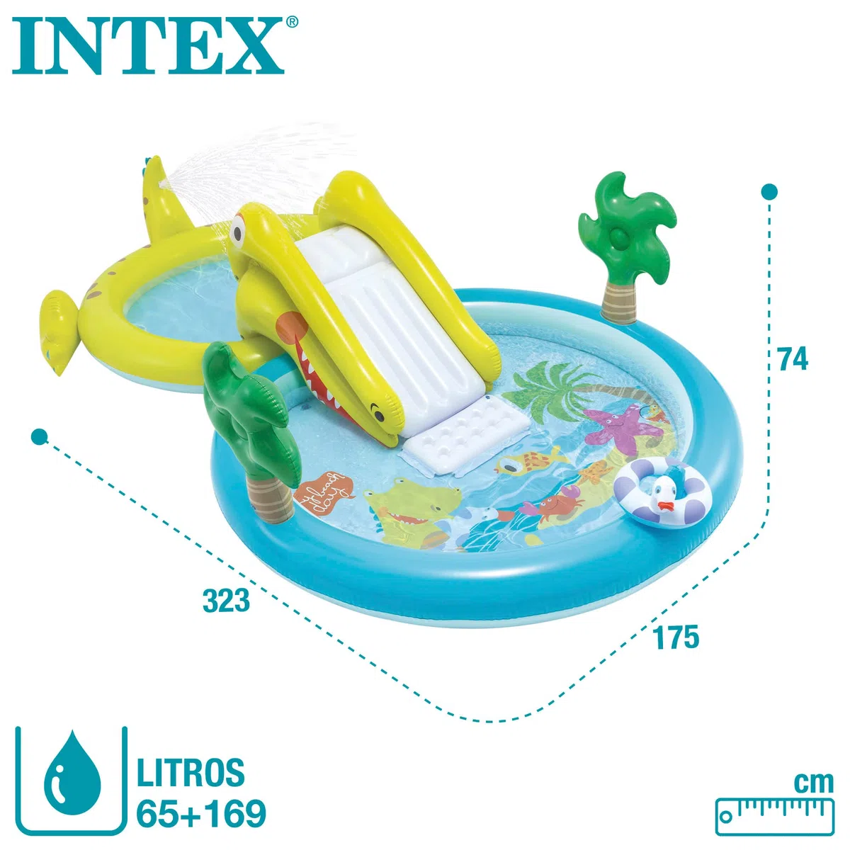 Intex 57164NP Piscina Gonfiabile Play Center Alligatore, Vinile, 323x175x74 cm