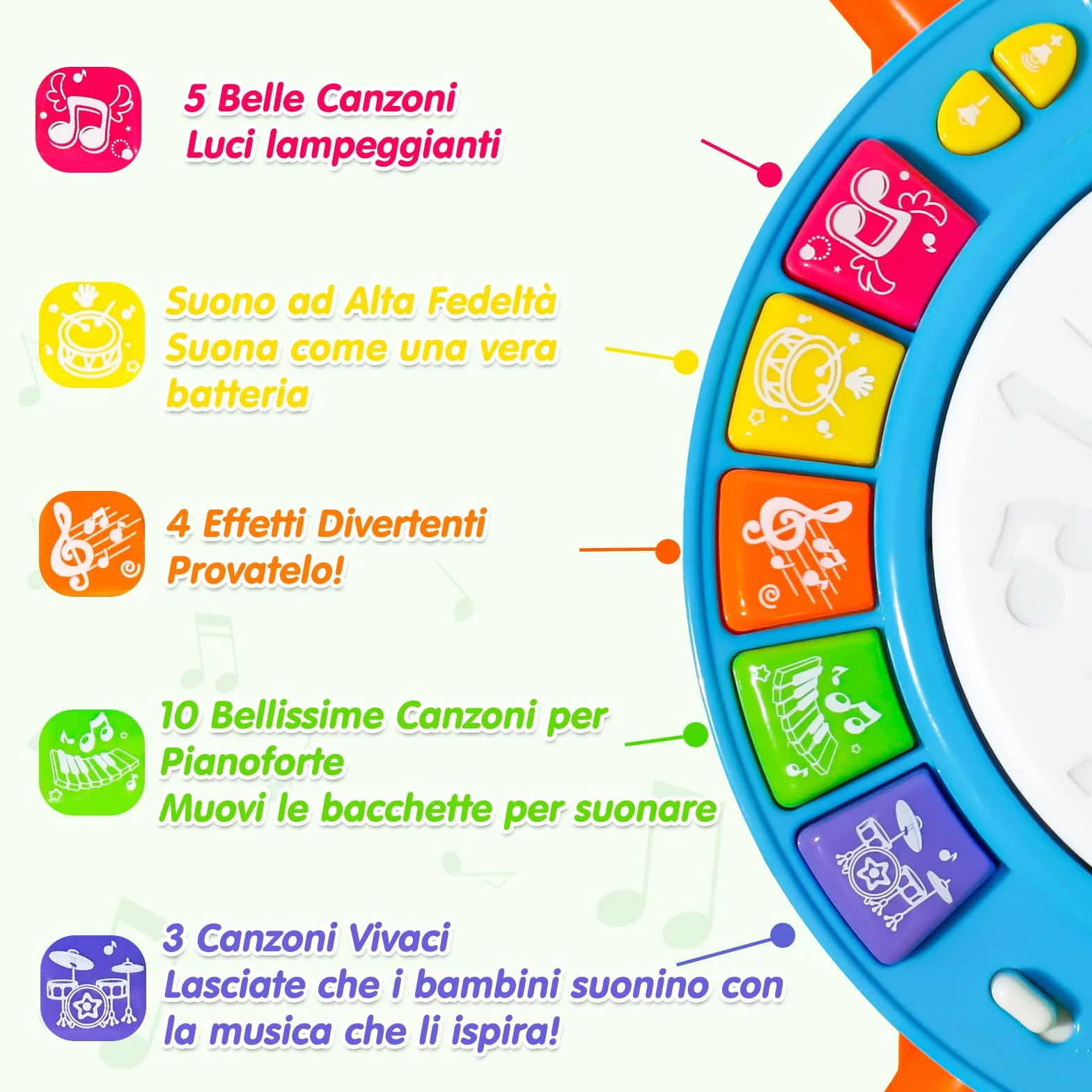 Giochi Bambini 1 Anno Batteria Bambini - Strumenti Musicali Giocattoli Bambino 1 Anno Tamburo Elettronico con Filastrocche e Luci Gioco Bambino Idea Regalo bimbo 1 2 Anno Anni