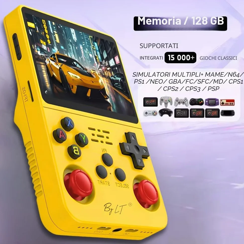 By L.T Console di gioco portatile +15.000 giochi - schermo Full HD ad alta risoluzione, memoria espandibile da 128 GB, licenza Linux 2.0, wifi, multiplayer + 4 trigger posteriori R1/L1 R2/L2, presa +