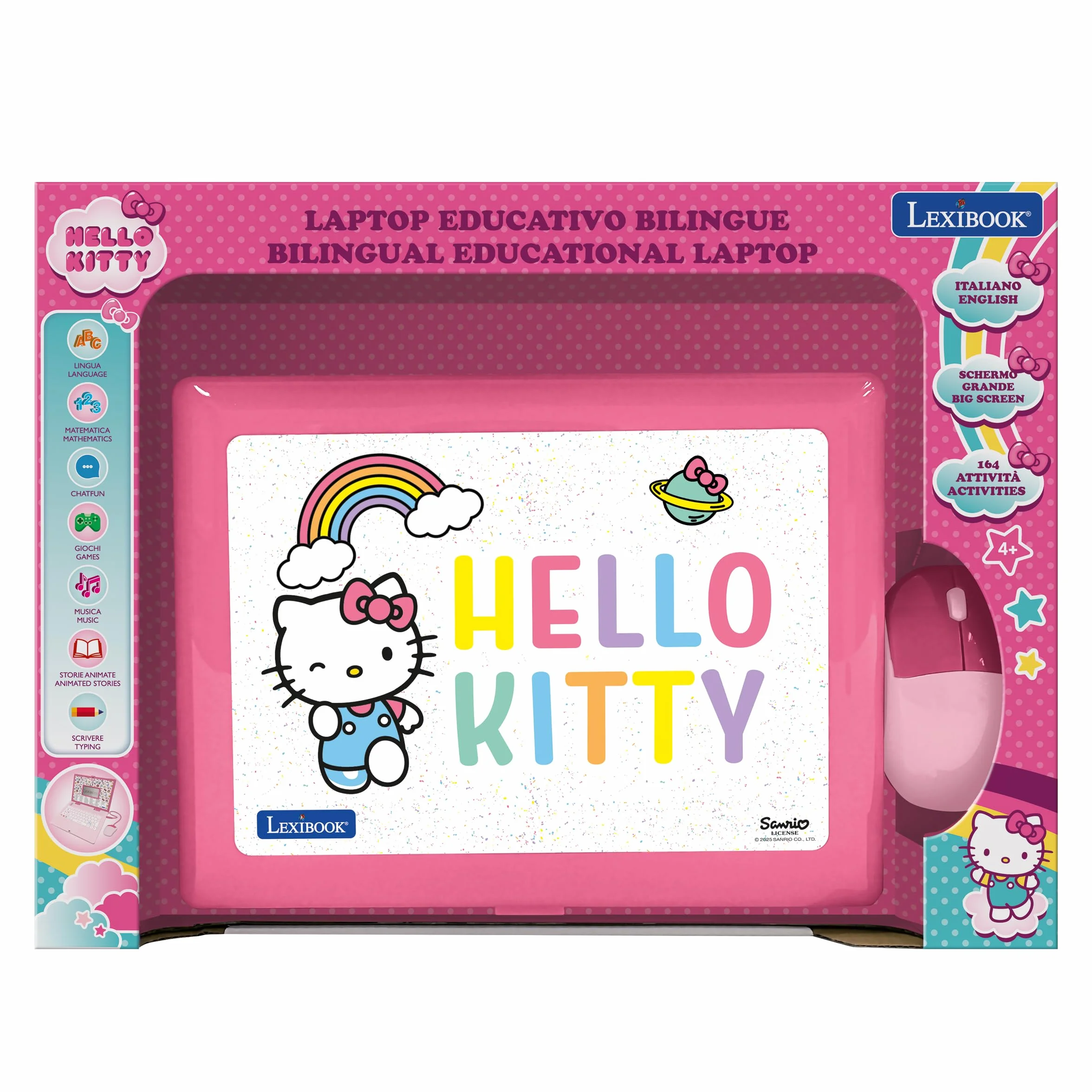 Lexibook, Hello Kitty, Laptop Educativo Bilingue Inglese/Italiano, 164 attività: Lingua, Scrittura, Matematica, Logica, Musica e Giochi, per Bambini e Bambine, JC598HKi5
