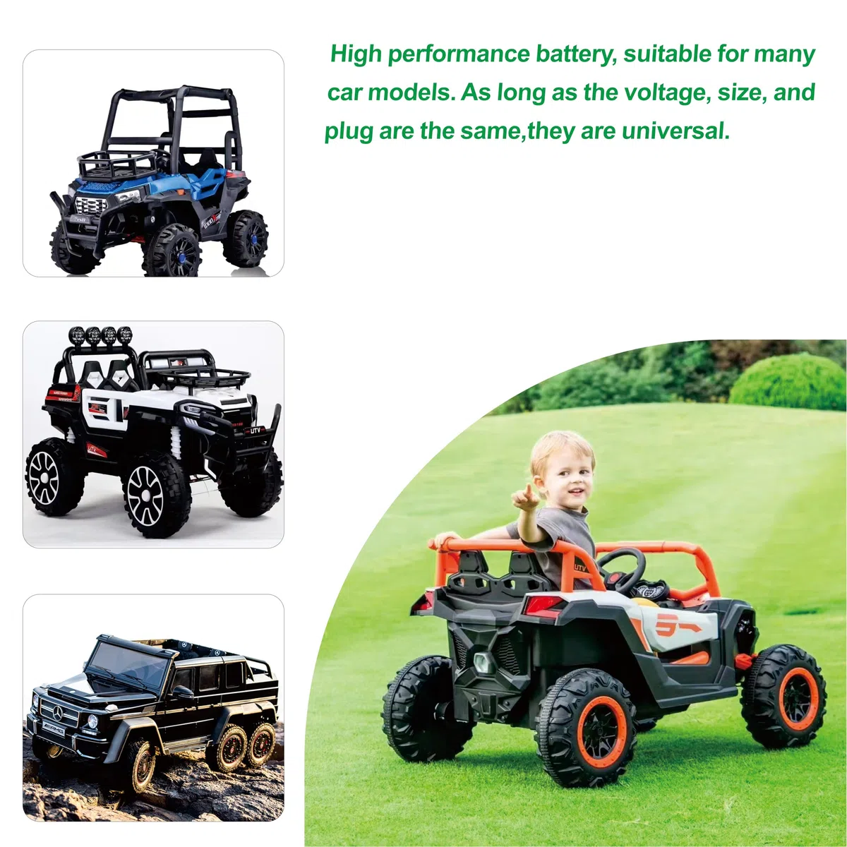 Batteria agli ioni di litio da 24 V, 12 Ah, per bambini, auto e giocattoli, batteria di ricambio con caricabatterie da 2 A, nero e verde