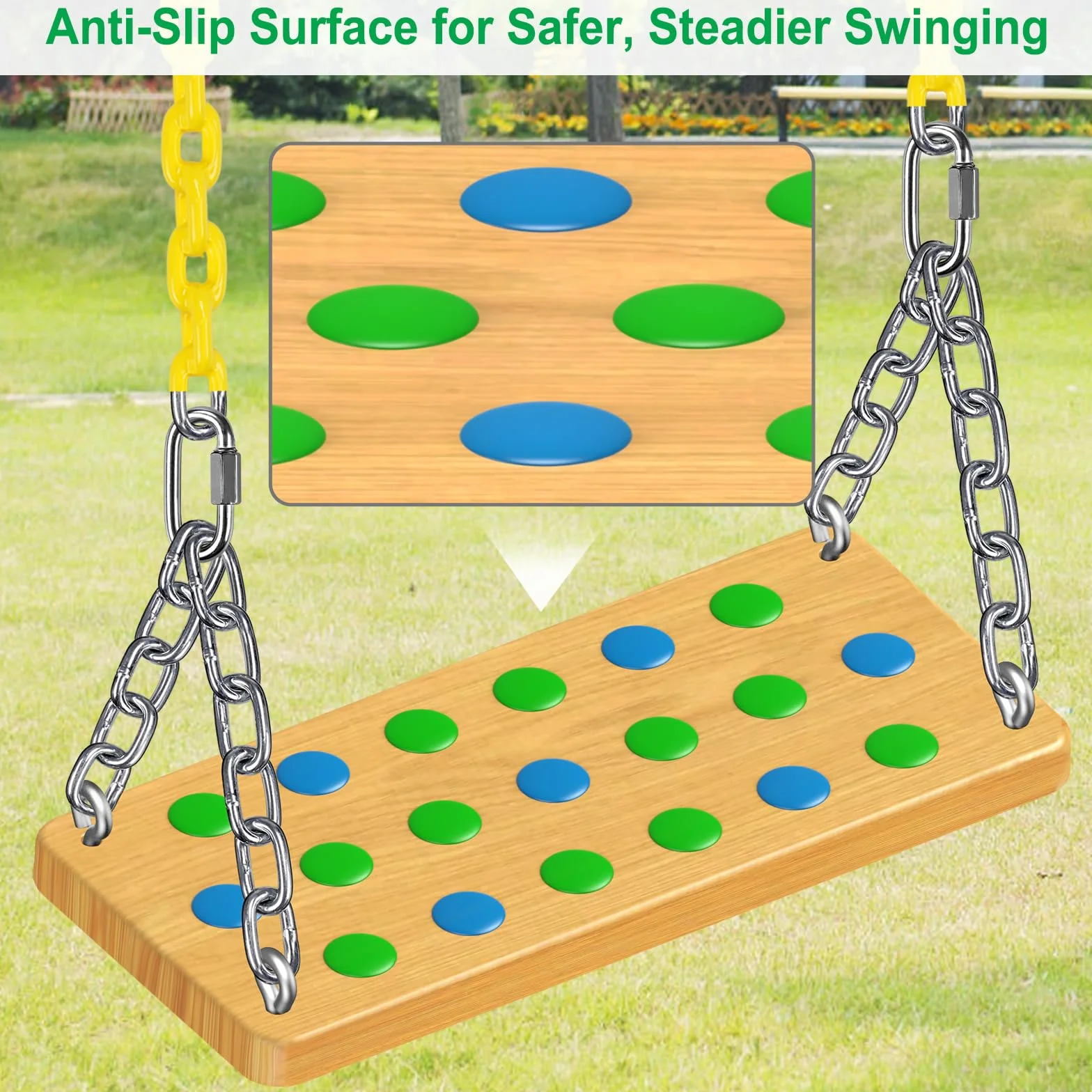 SELEWARE Sedile per altalena in legno per bambini e adulti, sedile piatto antiscivolo di ricambio con catena, set di altalene per parco giochi, accessori per altalena da giardino all'aperto