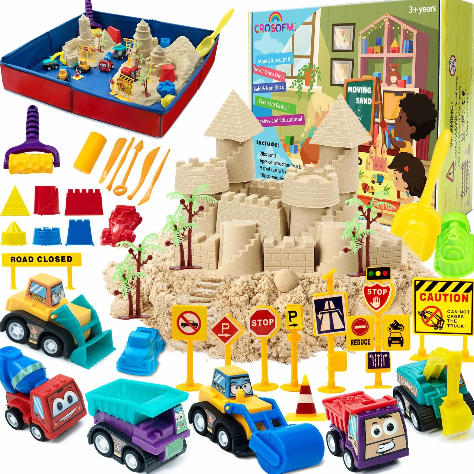 CROSOFMI Sabbia per Bambini 2 Sterline Magica Giochi Pieghevole Sabbiera Veicolo Giocattolo per Ragazzi e Ragazze Oltre i 3 Anni