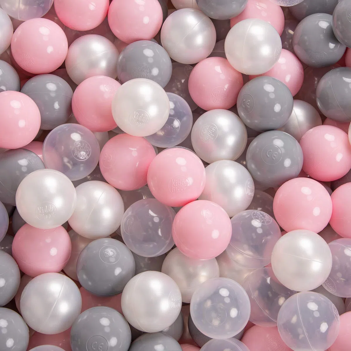 KiddyMoon Area di Gioco in Schiuma con Tondo Piscina di Palline (200 Palline) per Bambini, Grigioch:Perla/Grigio/Trasparente/Rosa Chiaro