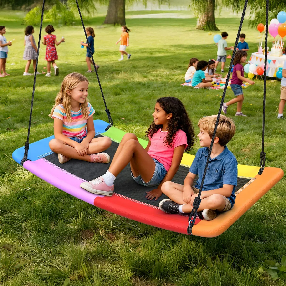 Trekassy 700KG Altalena da Giardino per Bambini, Dimensioni 152cm * 81cm con 2 Pezzi Cinghie Altalena 3 Metri Caricabili 700KG,Textilene Usura Sicuro e Durevole (Colore1)