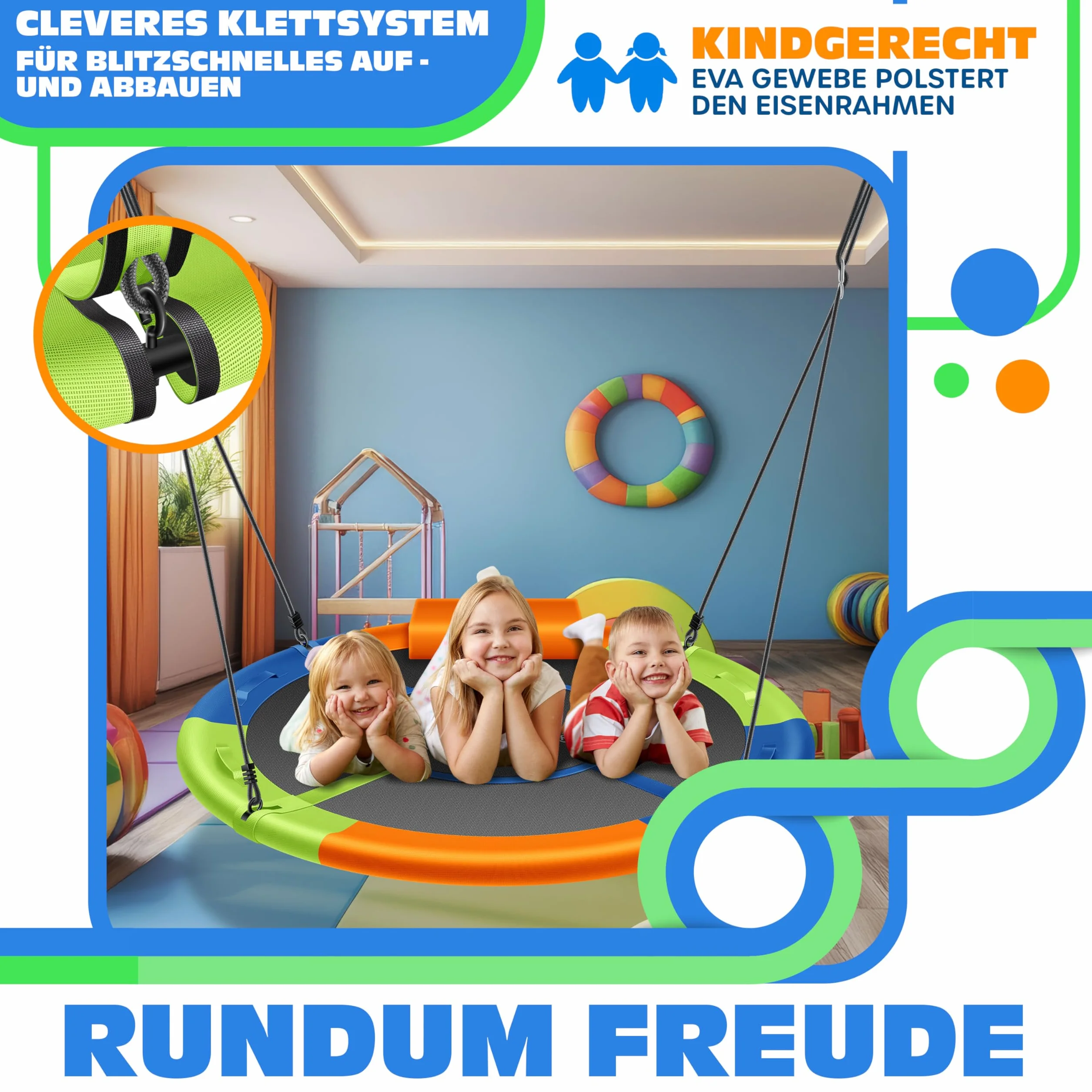 KESSER® Altalena a Rete Rotonda Regolabile per Bambini e Adulti, 120 cm, Multicolore