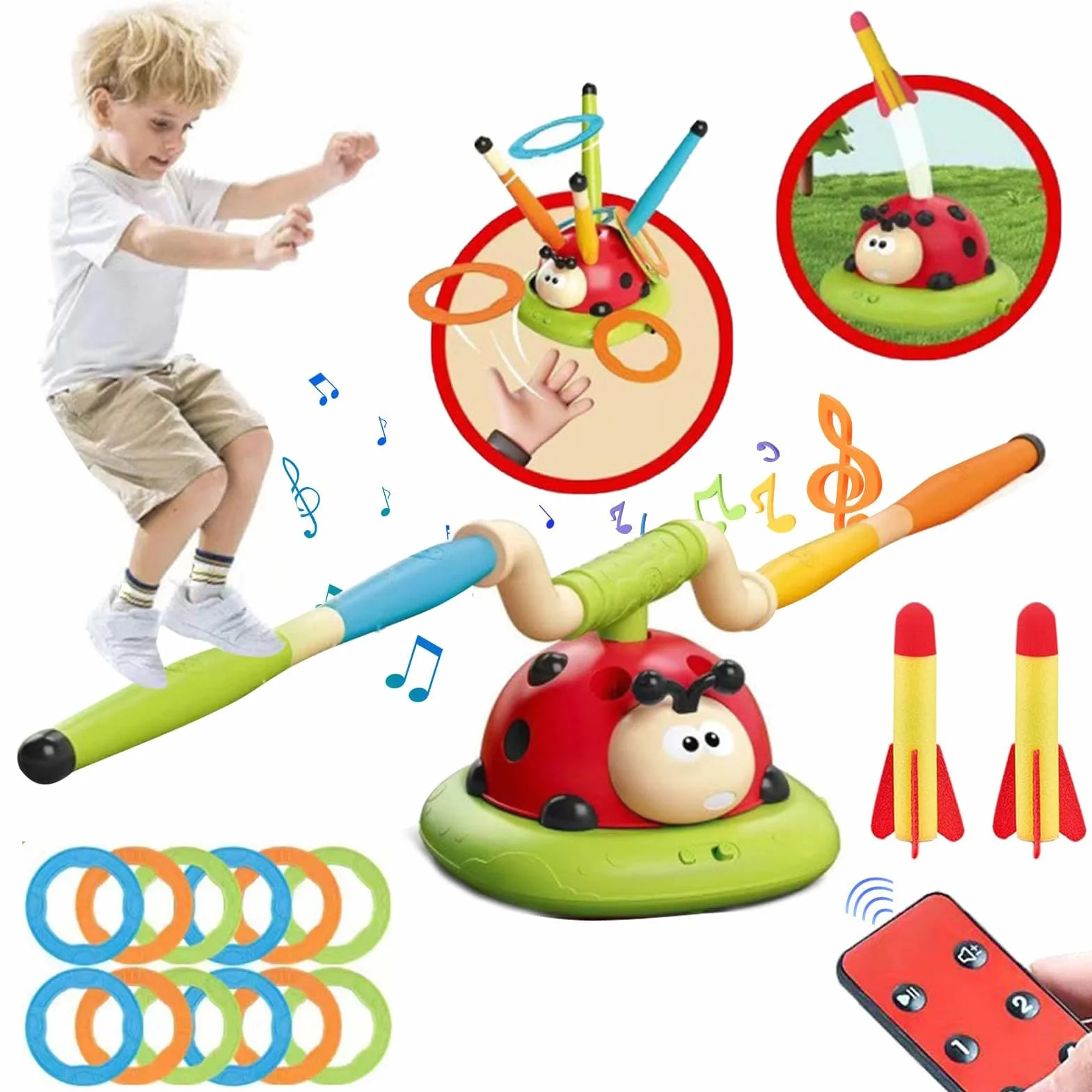 Giocattolo Coccinella - Gioco Anello Salto E Lancio | Lanciarazzi Interattivo Per Bambini, Attività All'aperto Con Musica E Funzione Di Salto, Dispositivo Di Allenamento Per Casa, , Cortile, Terr