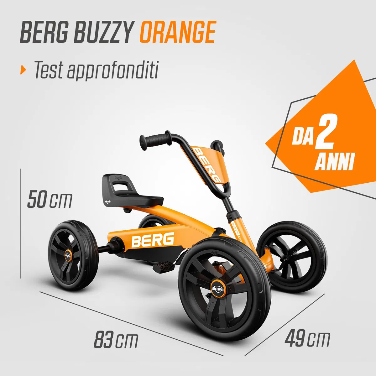 BERG Buzzy Arancione Go-Kart a Pedali per Bambini 2-5 Anni | Macchinina Cavalcabile con 4 Ruote Stabili e Sedile Regolabile