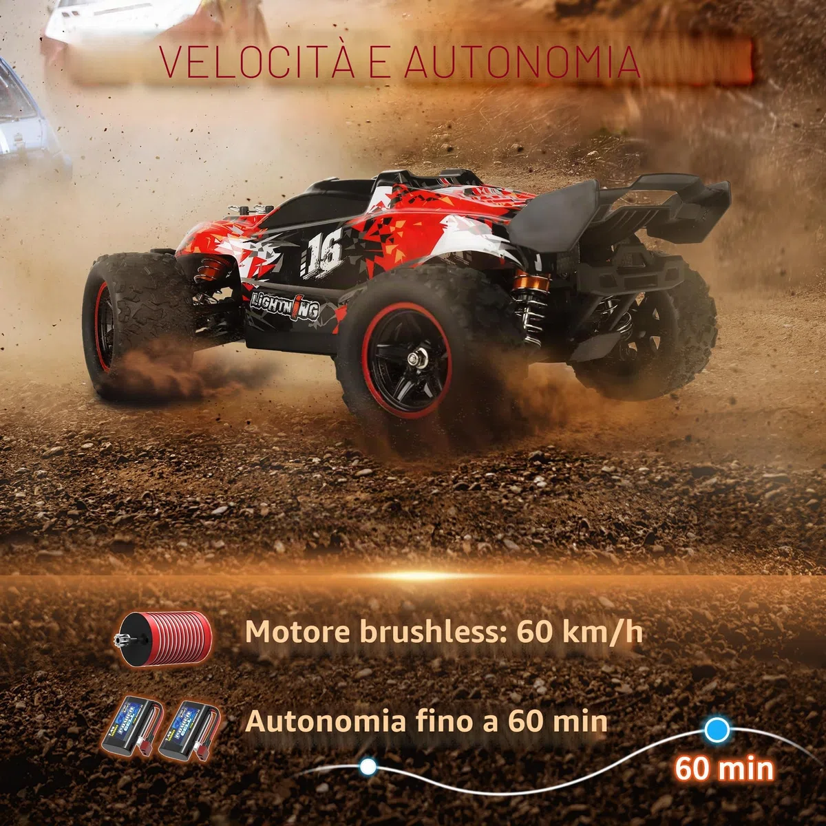 Herenear Auto Telecomandata, 60 Km/h Macchina Telecomandata, 1:18, 2.4Ghz, Motore Brushless, 4WD RC Drift Car con Luci, 40 minuti All Terrain Offroad Telecomandata Auto Gioco Regalo