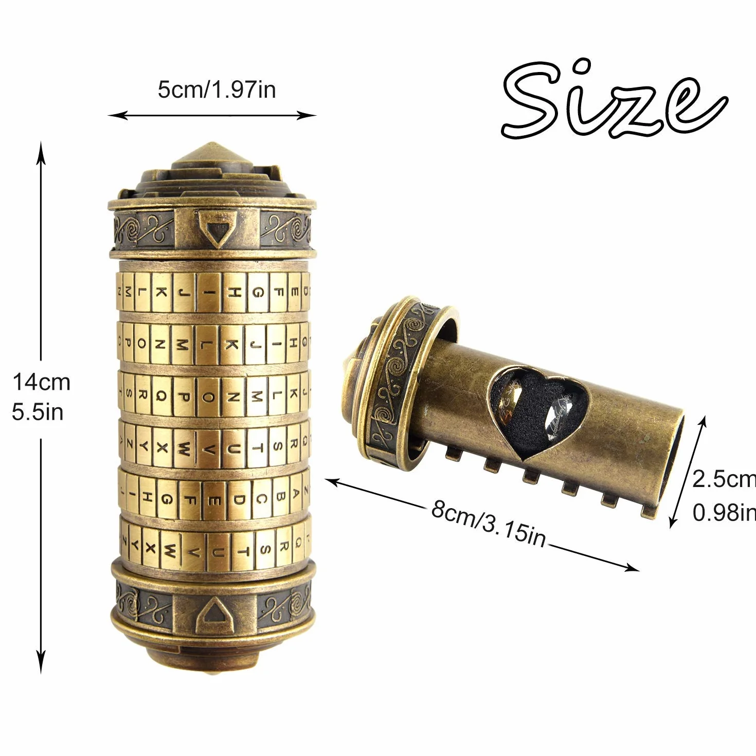 TUPARKA 5 pz Da Vinci Codice Mini Cryptex San Valentino Interessante Creativo Regali di Compleanno Romantici per Lei (Bronzo)