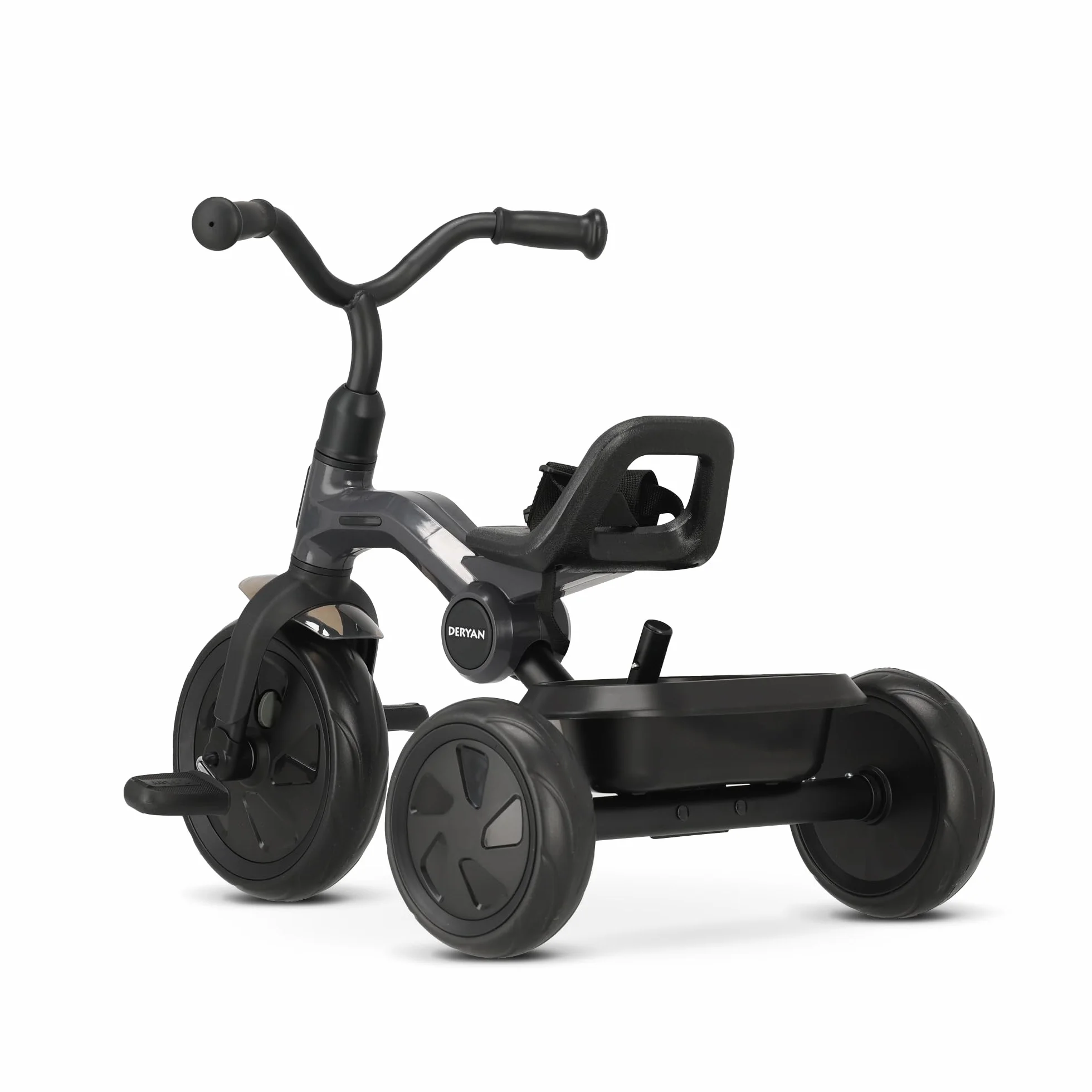 Deryan Triciclo 2in1 Drifter - Triciclo per bambini da 2 anni a 6 anni - Aiuto per l'apprendimento della deambulazione, portata fino a 25 kg - Incl. barra di sterzo, cintura di sicurezza - Pieghevole