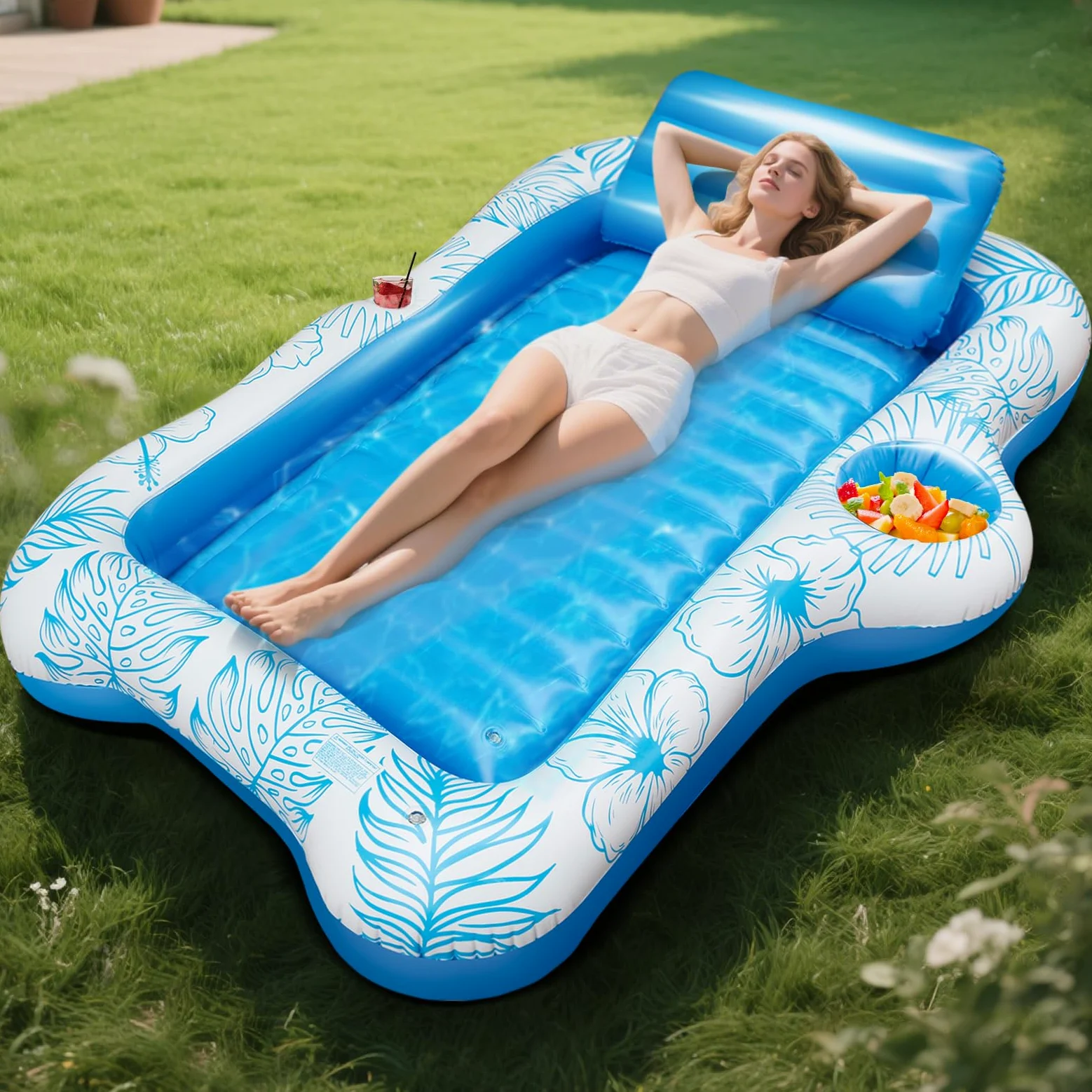 Materassino Gonfiabile Piscina per Adulti 180×120 cm con Cuscino Rimuovibile e 2 Portabicchieri