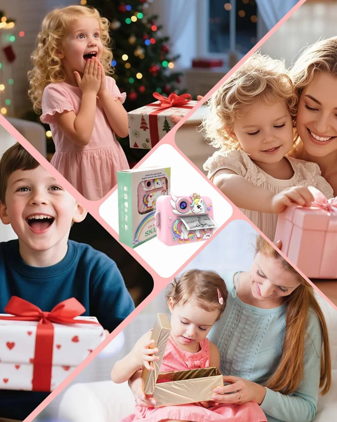 Macchina Fotografica Bambini Unicorno Istantanea, 2.4" Schermo, 1080P Video & 16X Zoom, Fotocamera per Bambini 32GB, Stampa Senza Inchiostro, Giochi, Musica, Regalo Ragazze 3-12 Anni