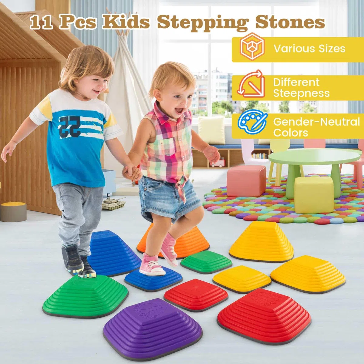 HOMASIS Pietre di Equilibrio Balance Board Bambini Impilabili Antiscivolo Blocchi di Equilibrio per Interno ed Esterno 3+ Anni