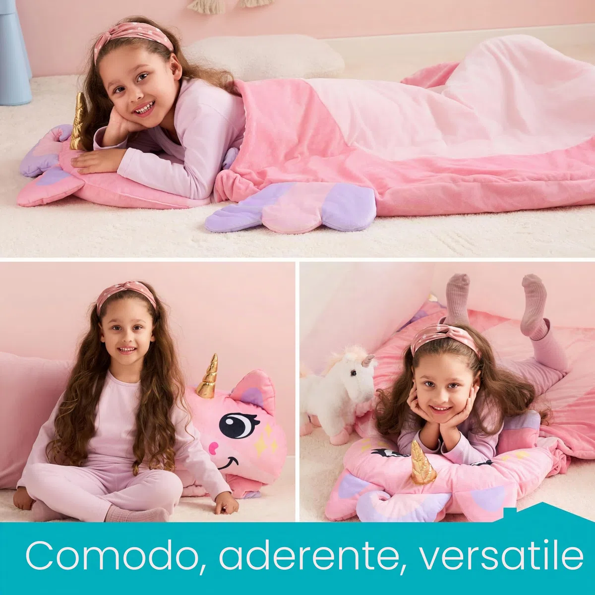 Joiedomi Sacco a pelo per bambini 152 x 99 cm con cuscino e coperta Sacco a pelo pieghevole 2 in 1 per ragazzi e ragazze