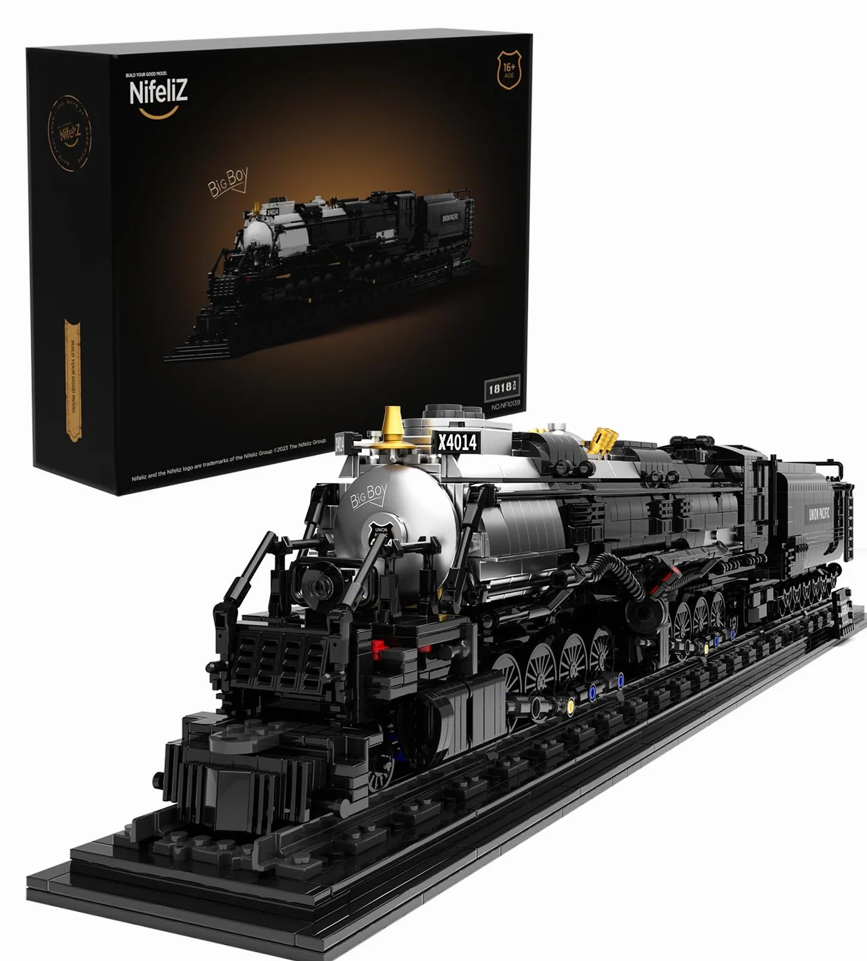 Nifeliz Treno a vapore retrò Big Boy Set di blocchi da costruzione, locomotive a vapore con binari, giocattolo da costruzione, treno a vapore, regalo per adulti (1818 pezzi)
