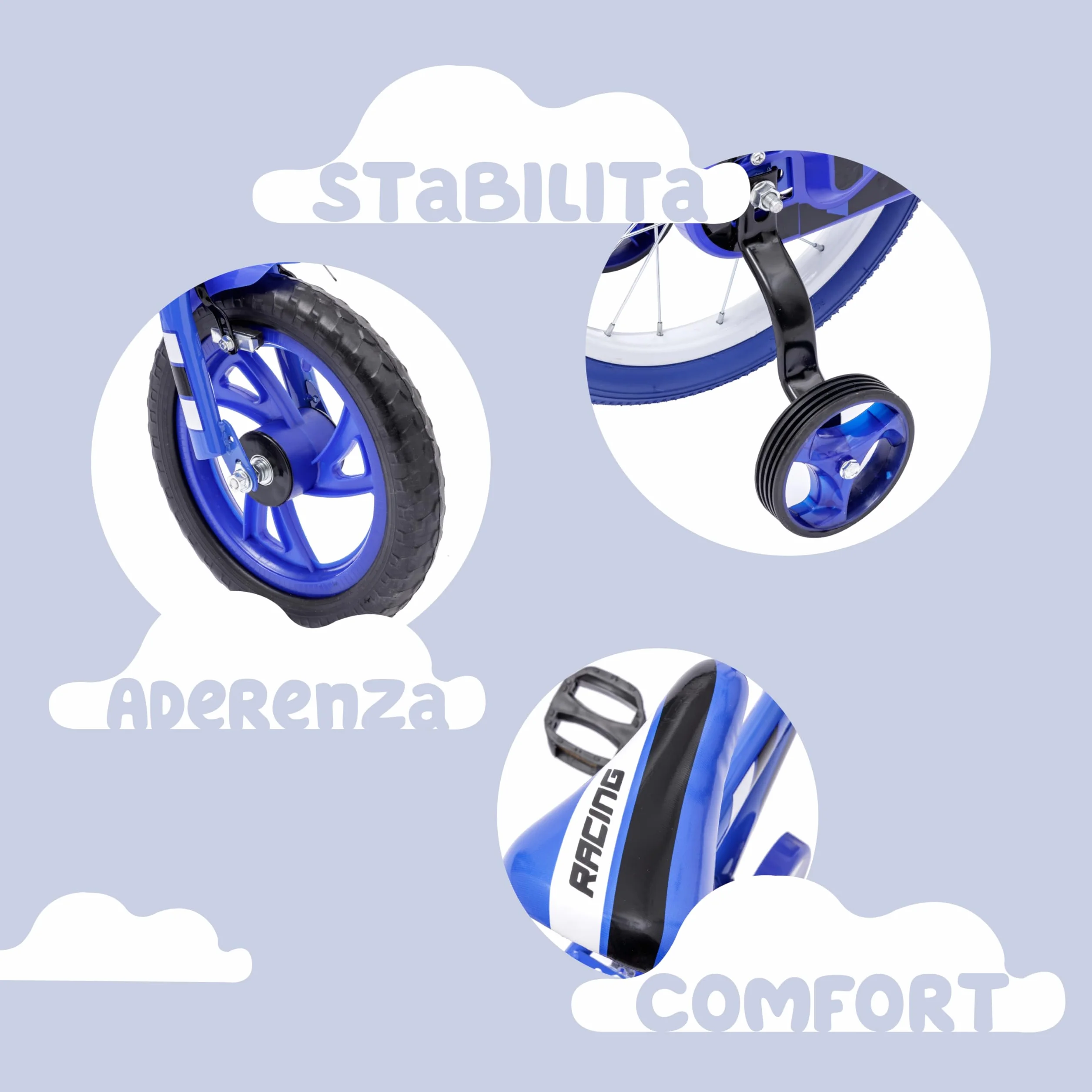 Baroni Toys Bicicletta Blu per Bambino con Rotelle Incluse, Bicicletta Sportiva da Bambini in Acciaio, Bici Bambino Bambina con Rotelline, Bicicletta per Bambini dai 4 a 7 anni
