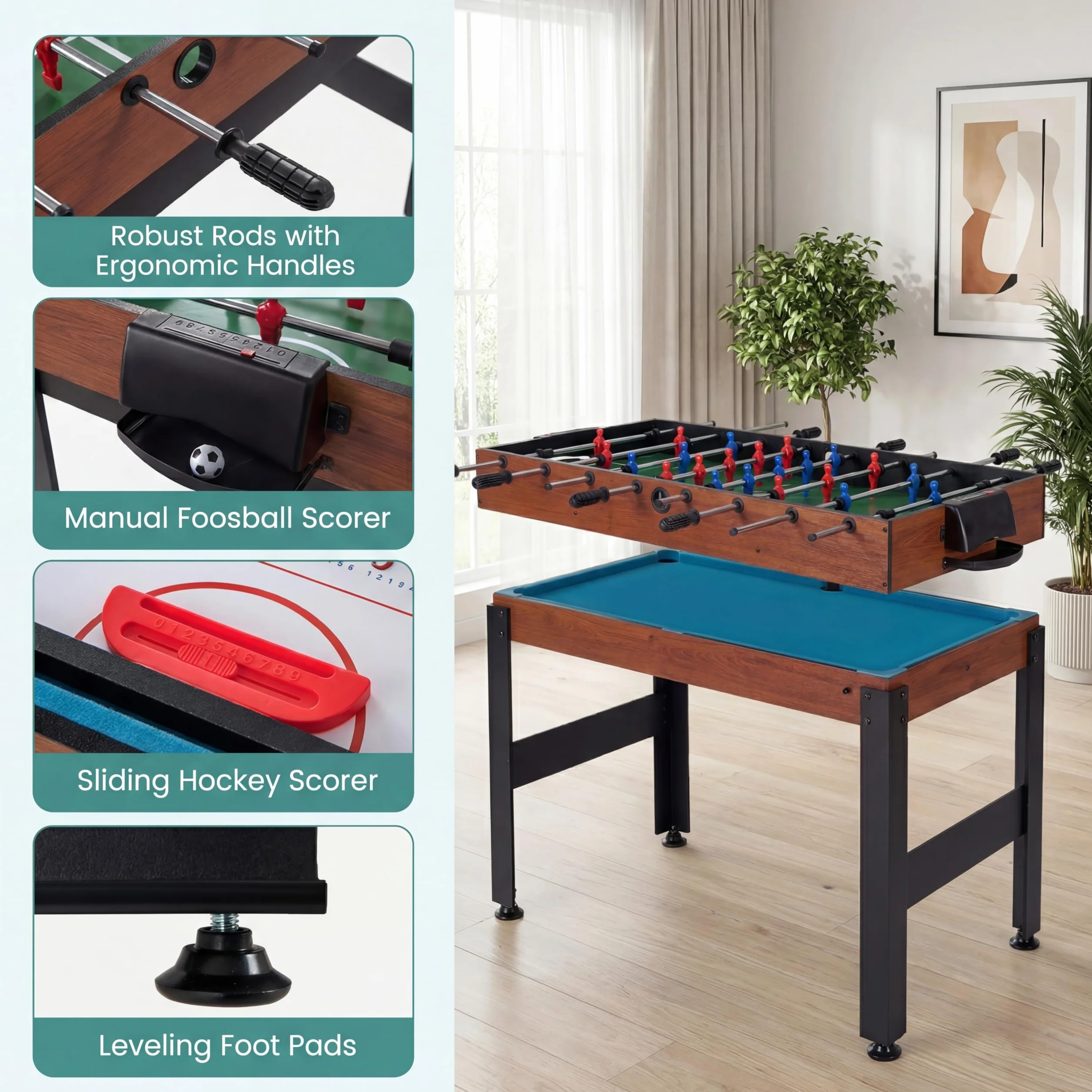 HOMASIS 14 in 1 Tavolo Multigioco, Tavolo da Gioco Multifunzione con Calcio Balilla, Basket, Biliardo, Hockey, Ping Pong, Scacchi, Dama, Backgammon, Carte da Poker per Bambini e Adulti