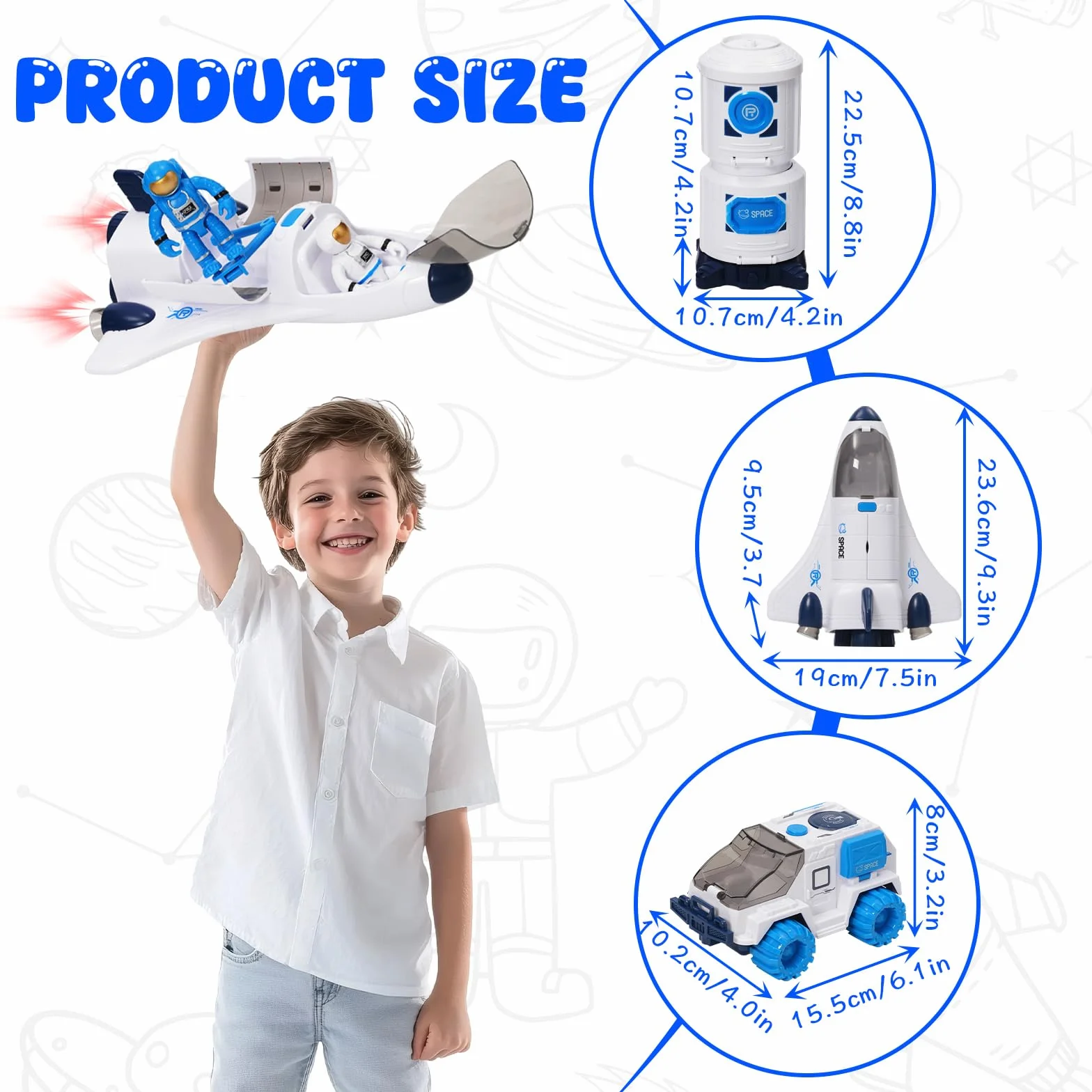 Space Shuttle Racket giocattolo per bambini, giocattolo spaziale con effetti di luce e suono, con stazione spaziale, Space Shuttle, Space Rove e astronauti, regalo per bambini
