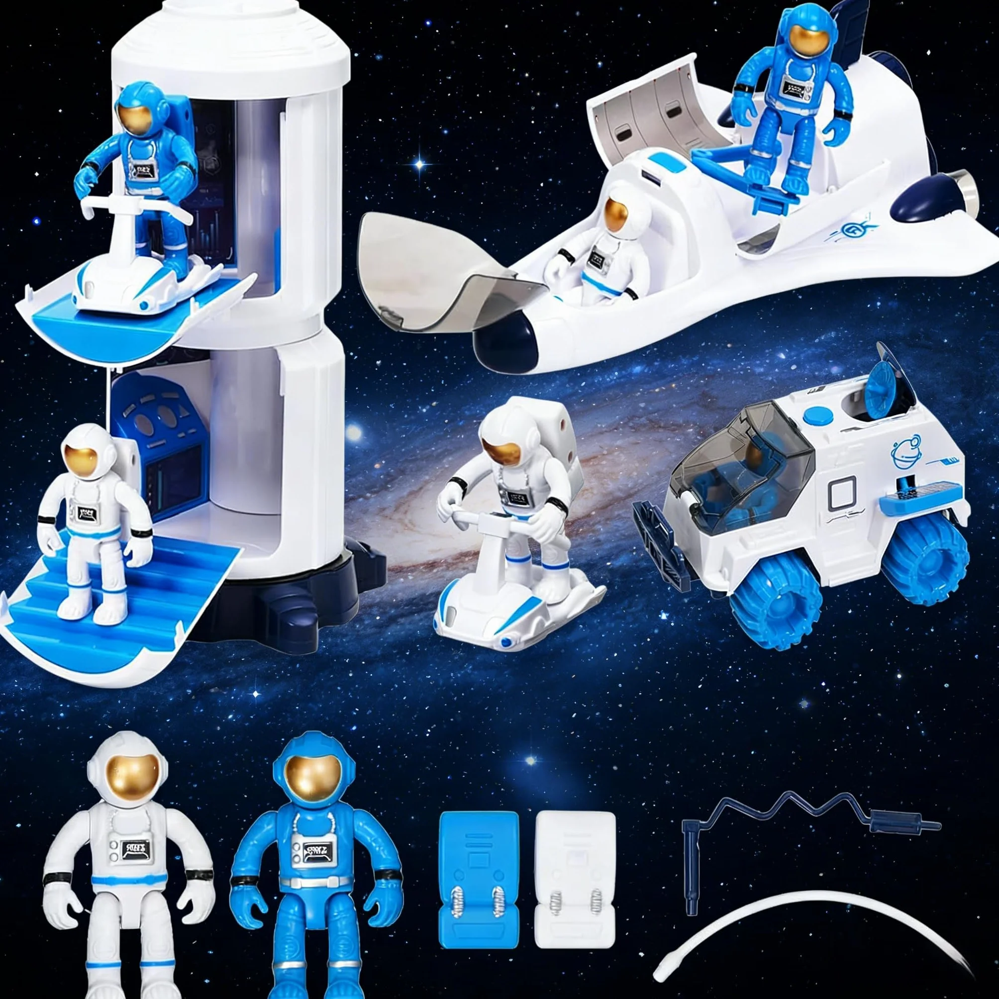 Space Shuttle Racket giocattolo per bambini, giocattolo spaziale con effetti di luce e suono, con stazione spaziale, Space Shuttle, Space Rove e astronauti, regalo per bambini