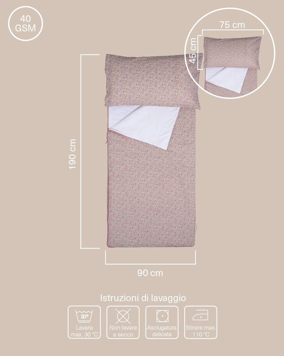 molis&co - Sacco a pelo per bambini - Sacco a pelo per interni per asilo e scuola materna con coperta 140x70cm e cuscino integrati - 100% cotone (Oeko-Tex 100)