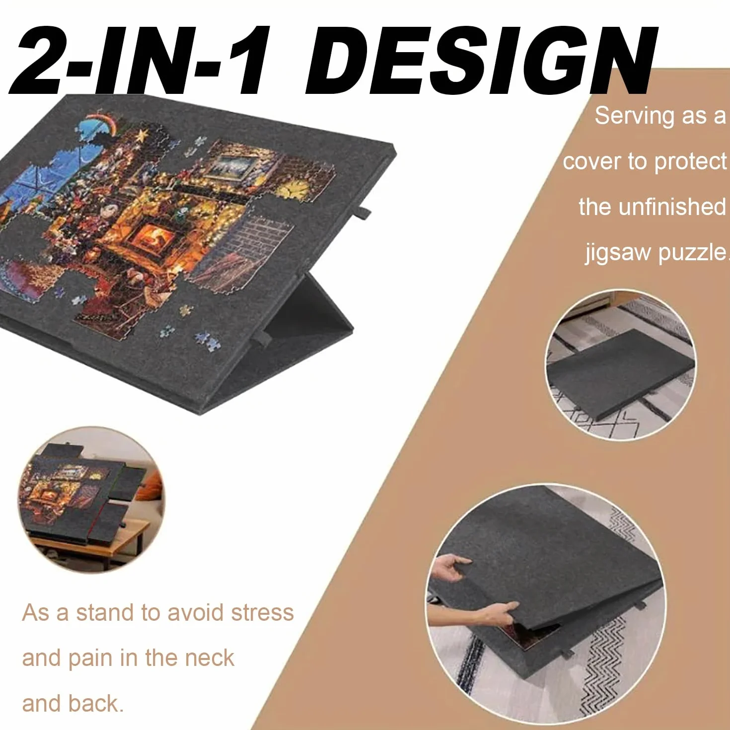 Tavolo per Puzzle，1000 Pezzi con Supporto e Copertura Progettati 2 in 1,Tavolo Inclinabile con 6 Cassetti,Tavolo Puzzle Portatile per Adulti,Leggero in Feltro Plateau,Grigio